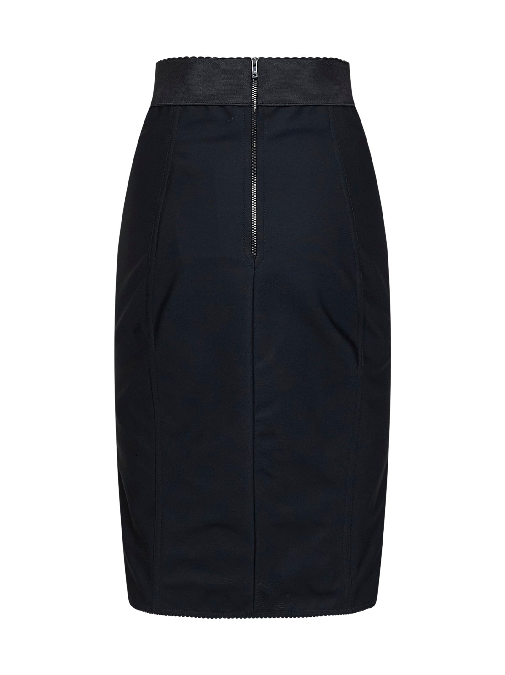 Dolce & Gabbana Women Black Satin And Lace Pencil Midi Skirt