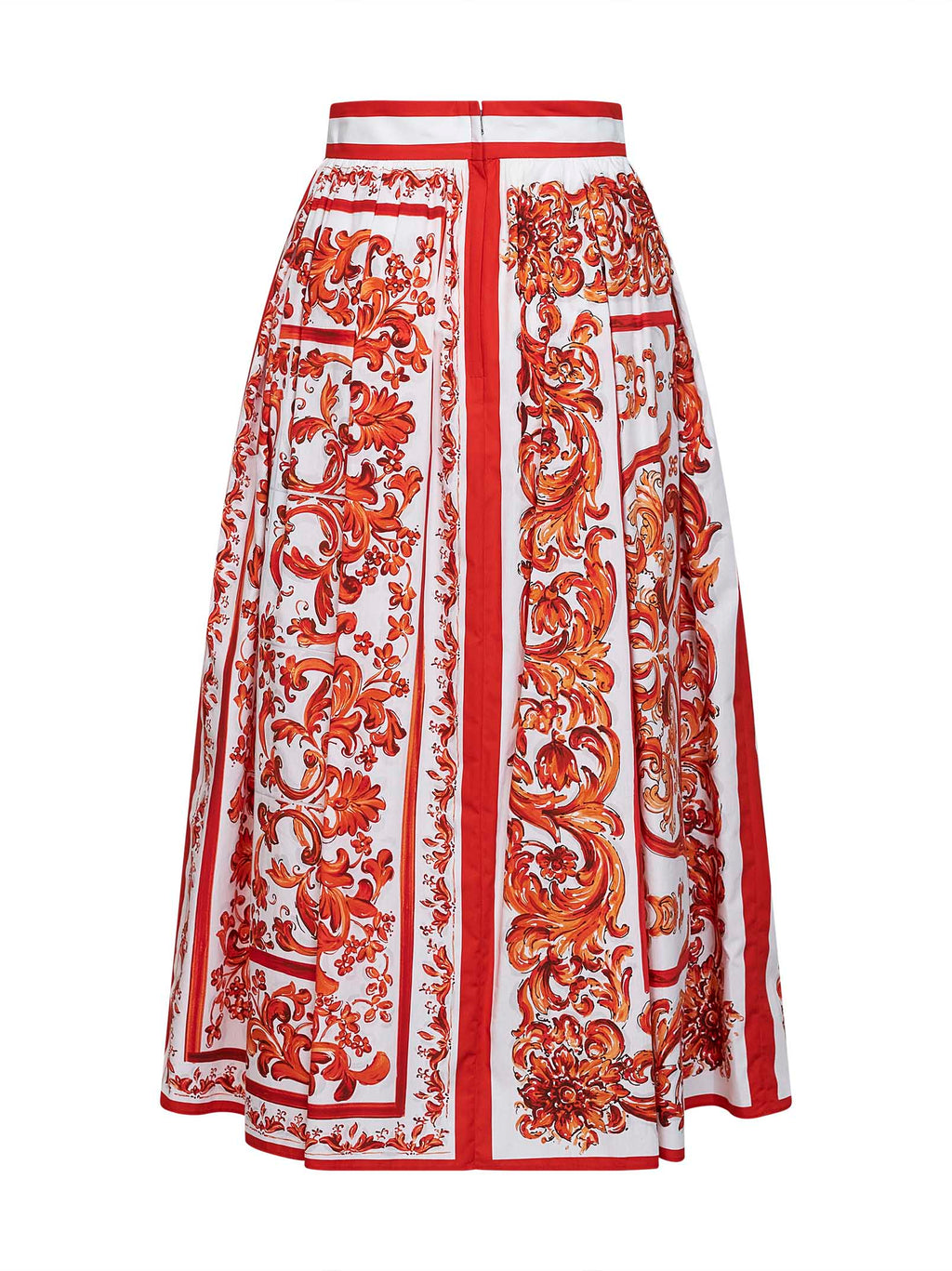 Dolce & Gabbana Women Orange Maiolica-Print Pleated Poplin Midi Skirt