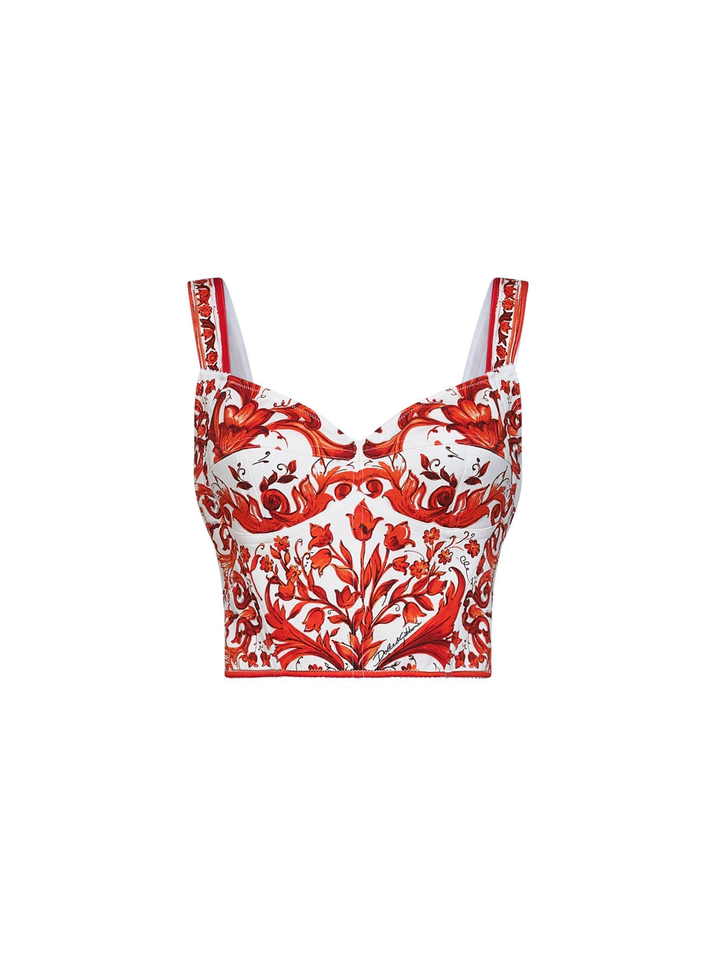 Dolce & Gabbana Women Orange Maiolica-Print Charmeuse Bustier Top