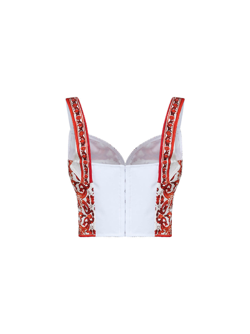 Dolce & Gabbana Women Orange Maiolica-Print Charmeuse Bustier Top