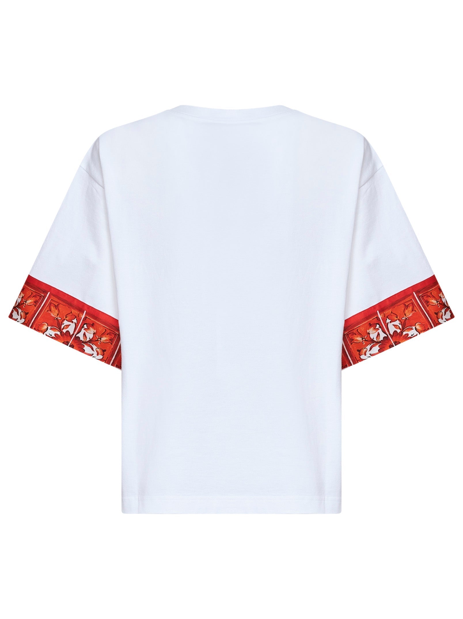 Dolce & Gabbana Women White Jersey T-Shirt With Maiolica-Print Scarf
