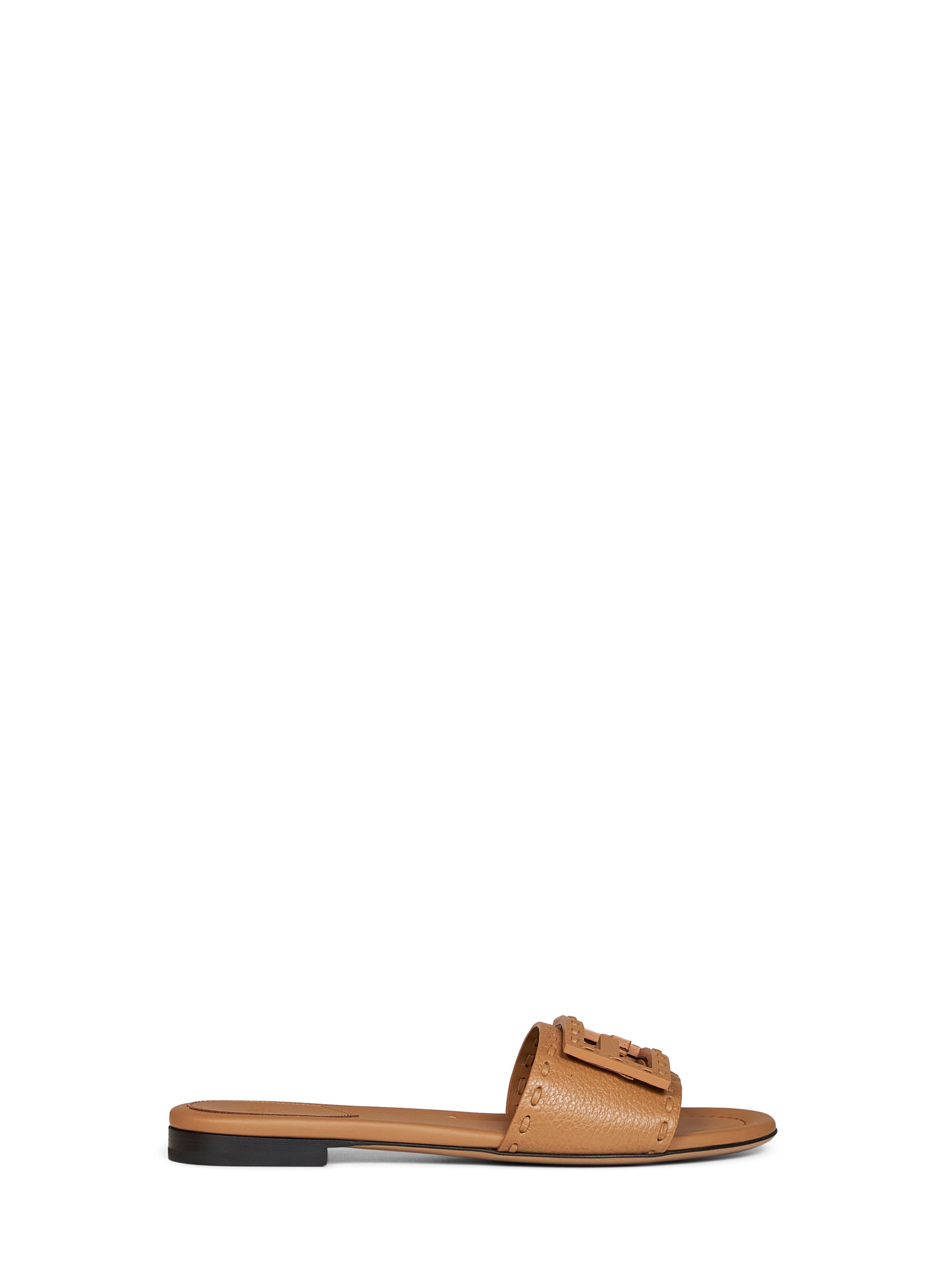 Fendi Women Tan Leather Baguette Slides