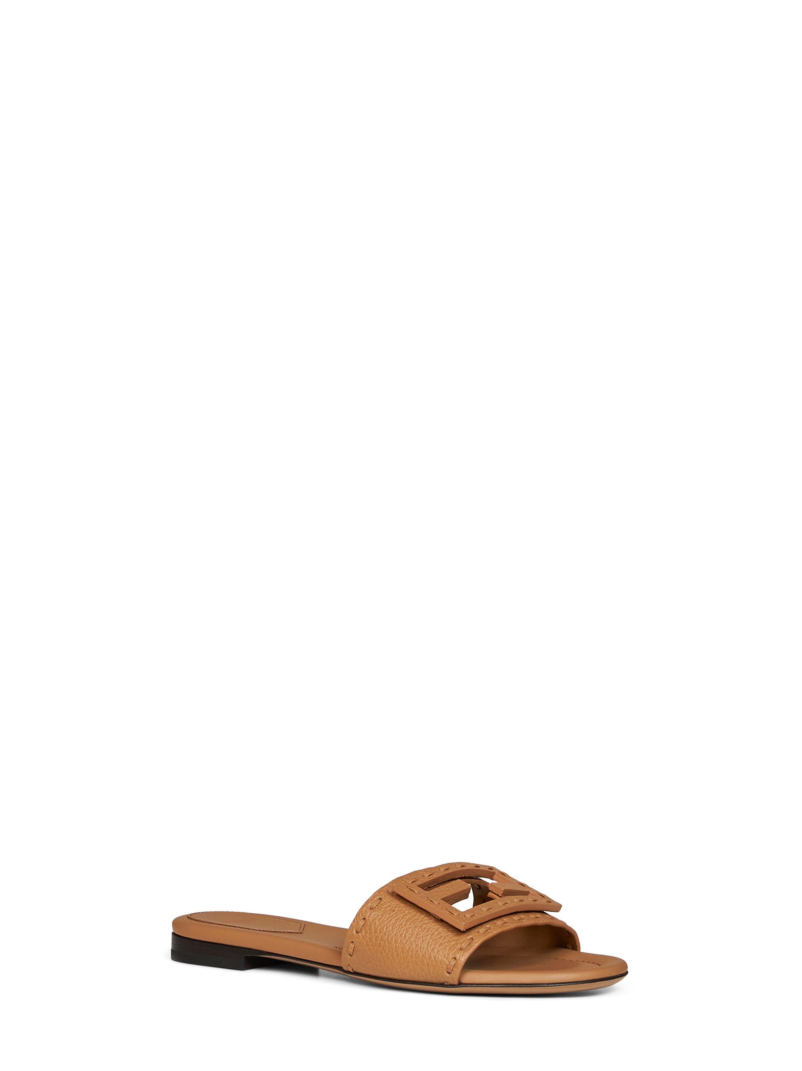 Fendi Women Tan Leather Baguette Slides