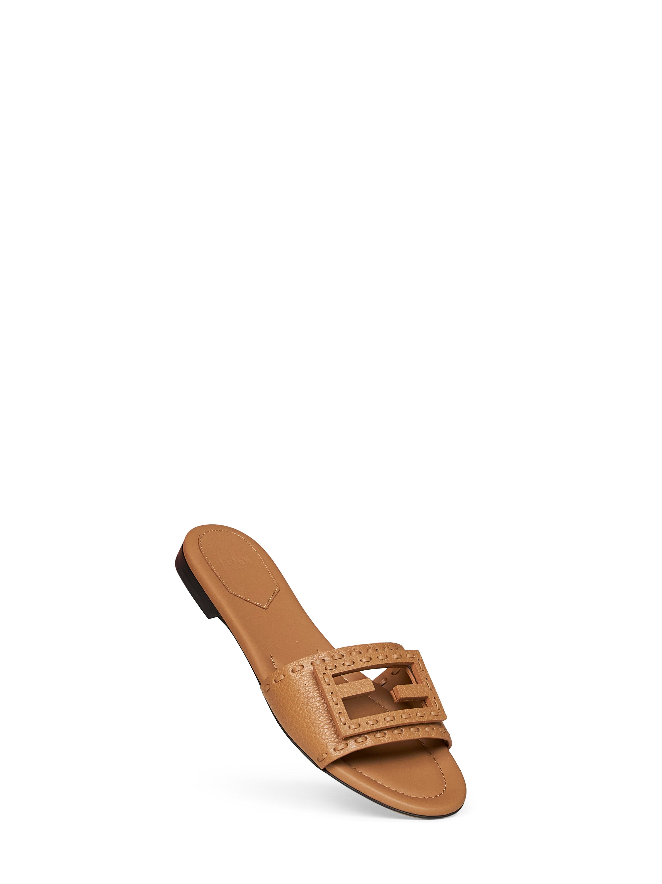 Fendi Women Tan Leather Baguette Slides