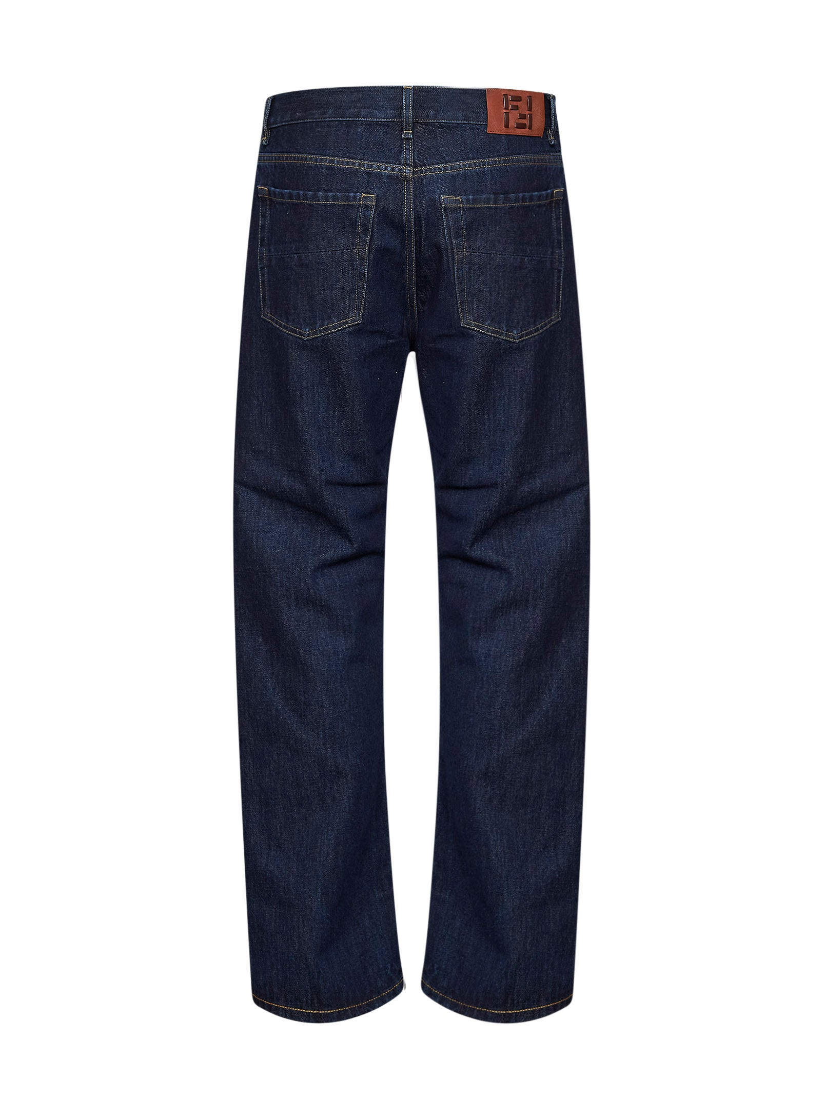 Fendi Men Dark Blue Cotton Denim Straight Jeans