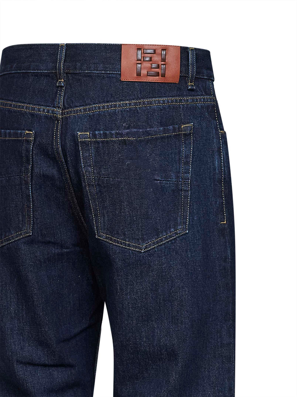 Fendi Men Dark Blue Cotton Denim Straight Jeans