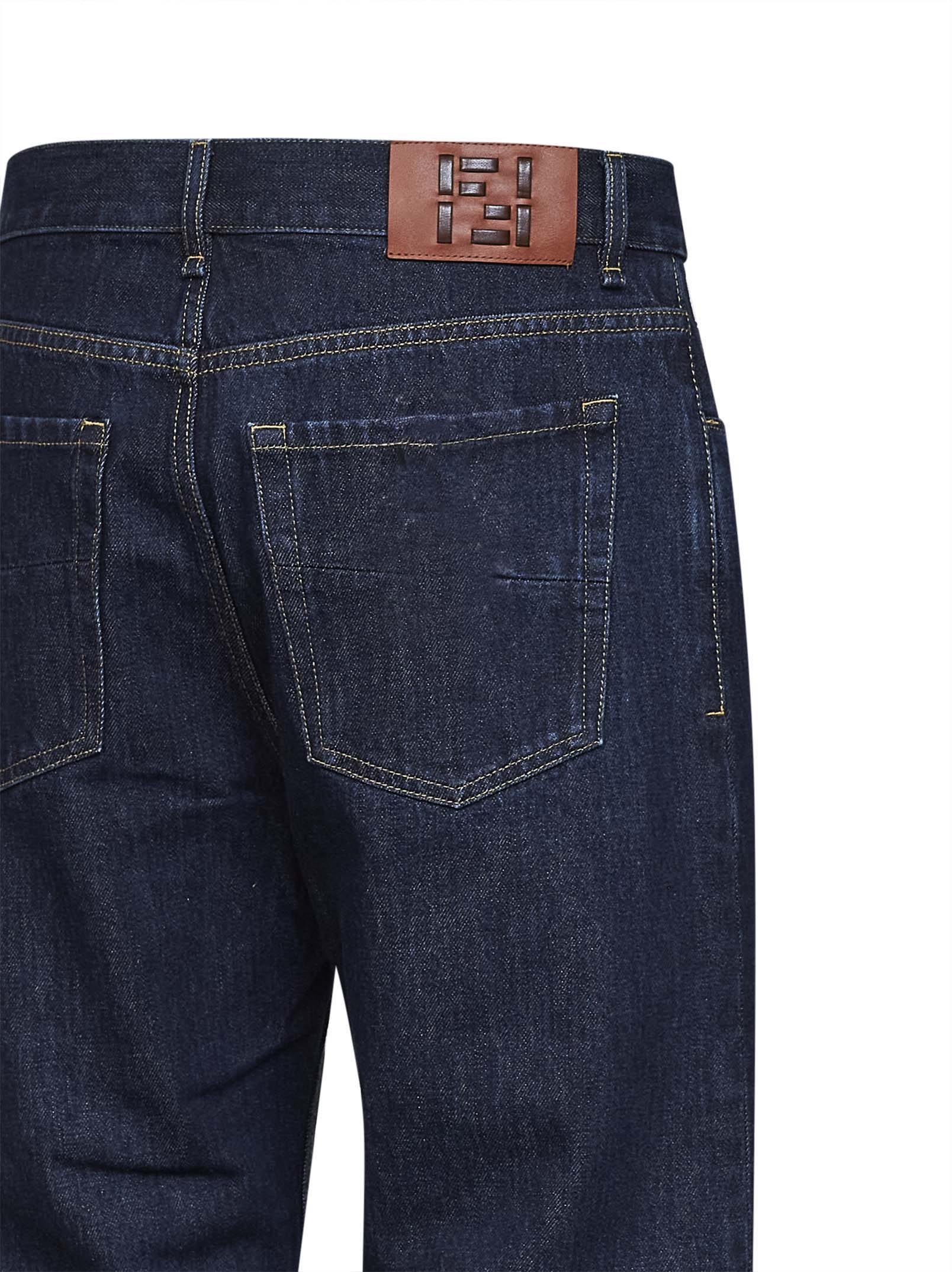 Fendi Men Dark Blue Cotton Denim Straight Jeans