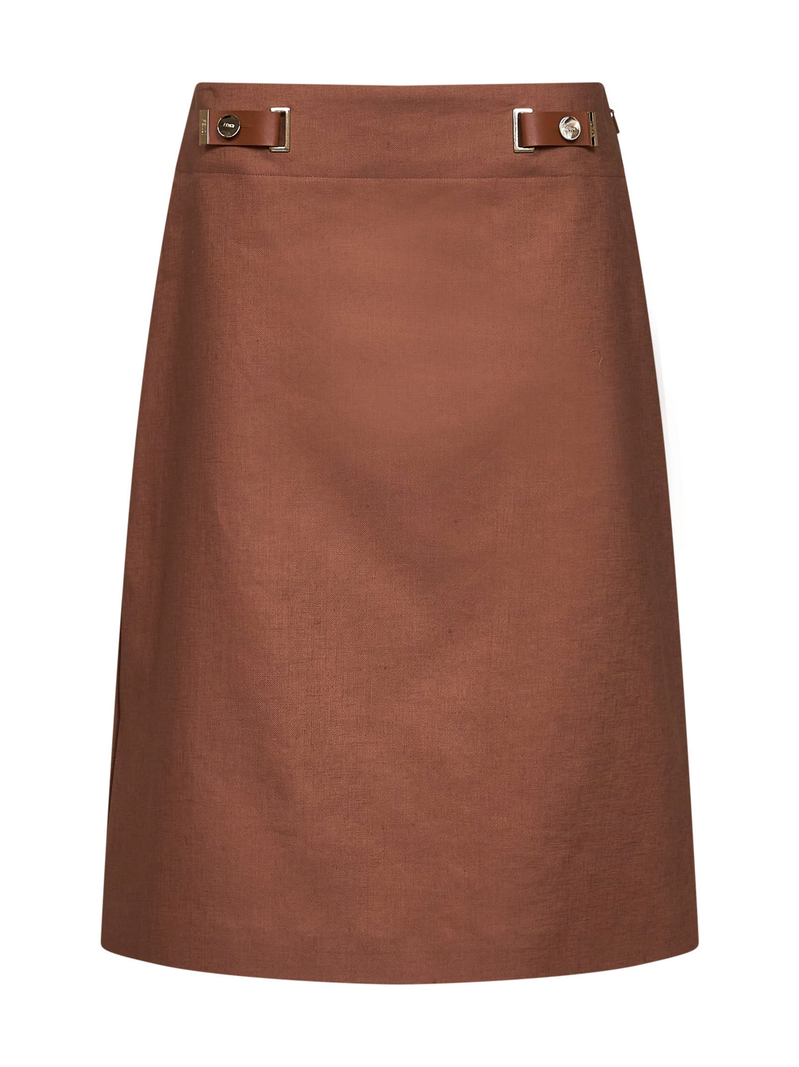 Fendi Women Brown Linen And Cotton Midi Skirt