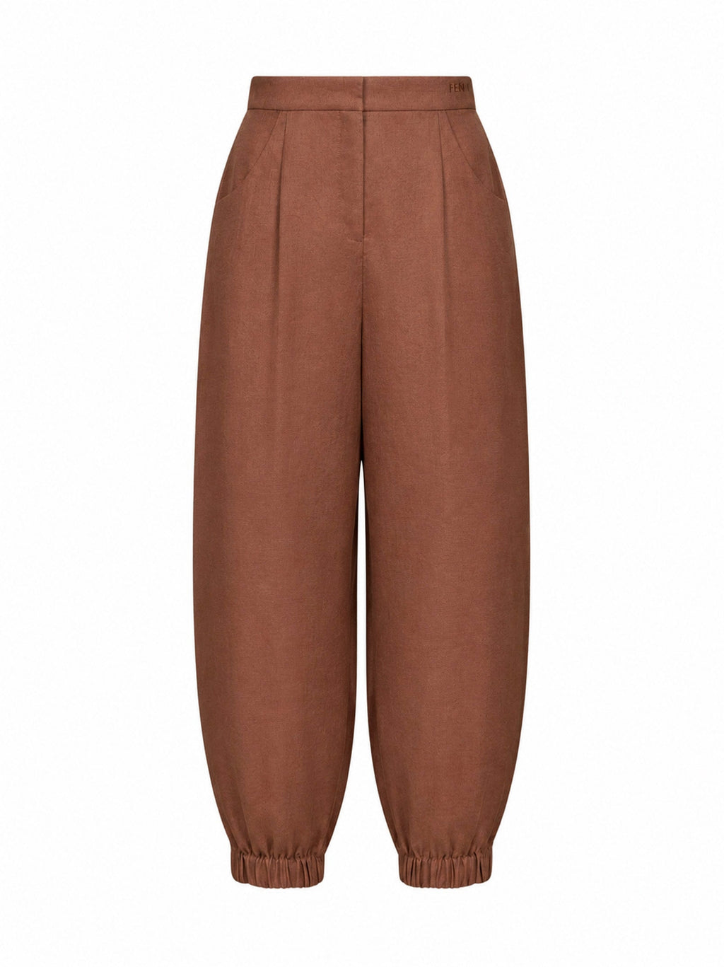 Fendi Women Brown Linen And Cotton High-Rise Balloon Trousers