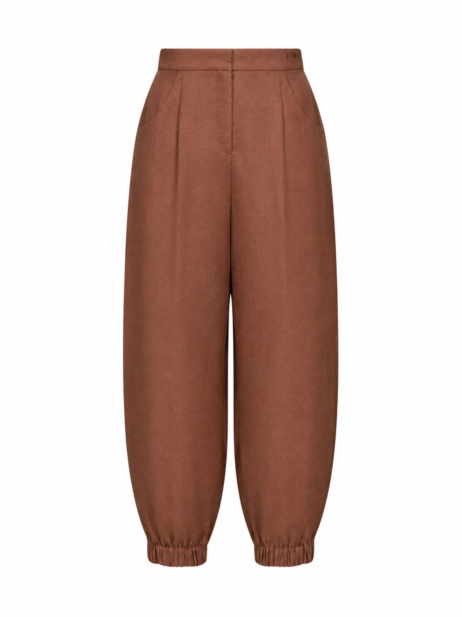 Fendi Women Brown Linen And Cotton High-Rise Balloon Trousers