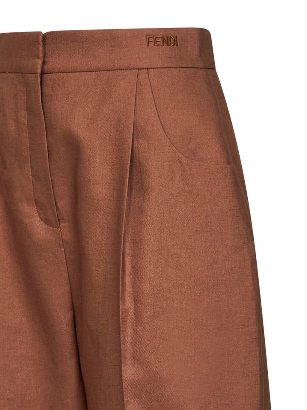 Fendi Women Brown Linen And Cotton High-Rise Balloon Trousers