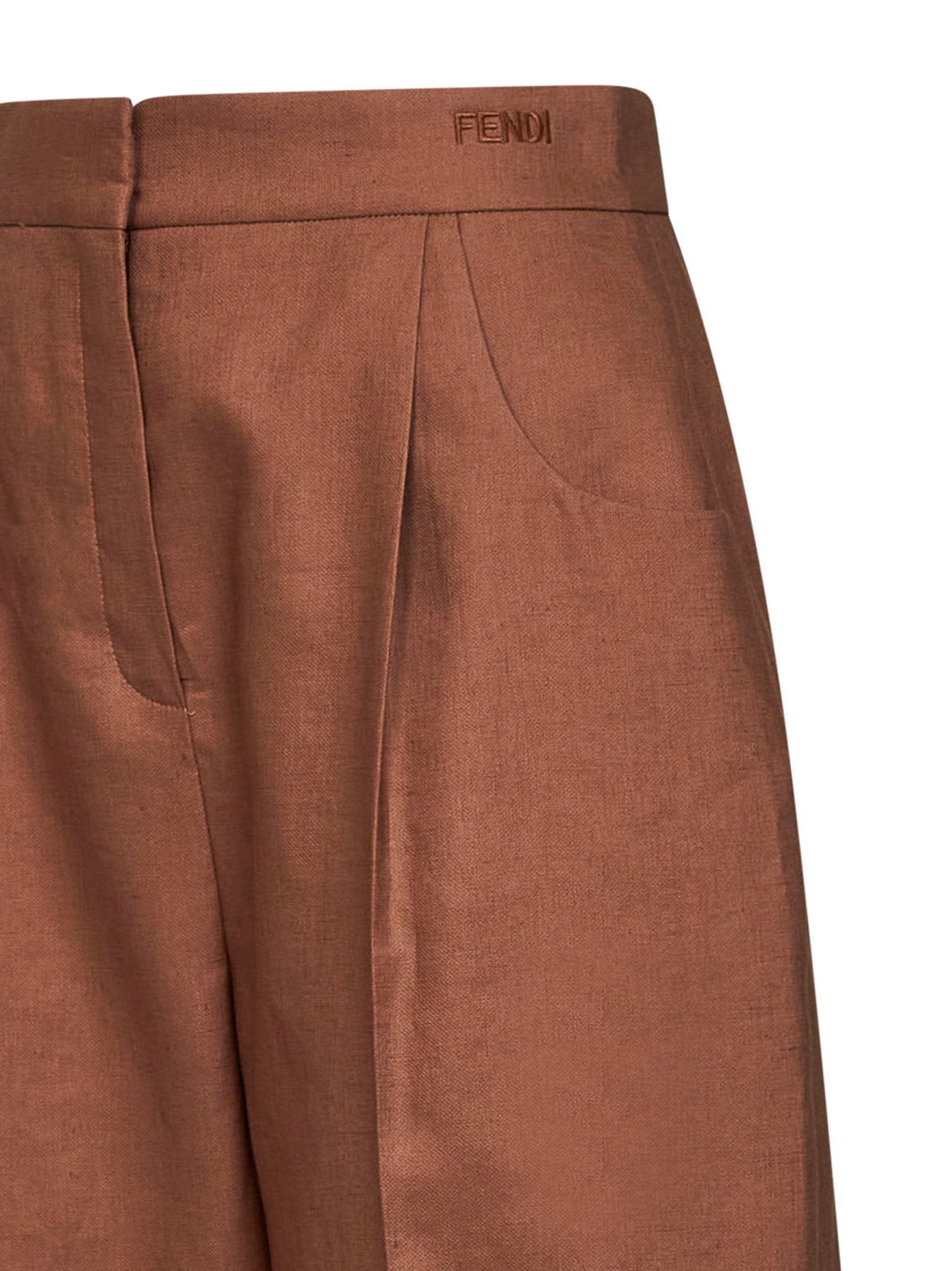 Fendi Women Brown Linen And Cotton High-Rise Balloon Trousers
