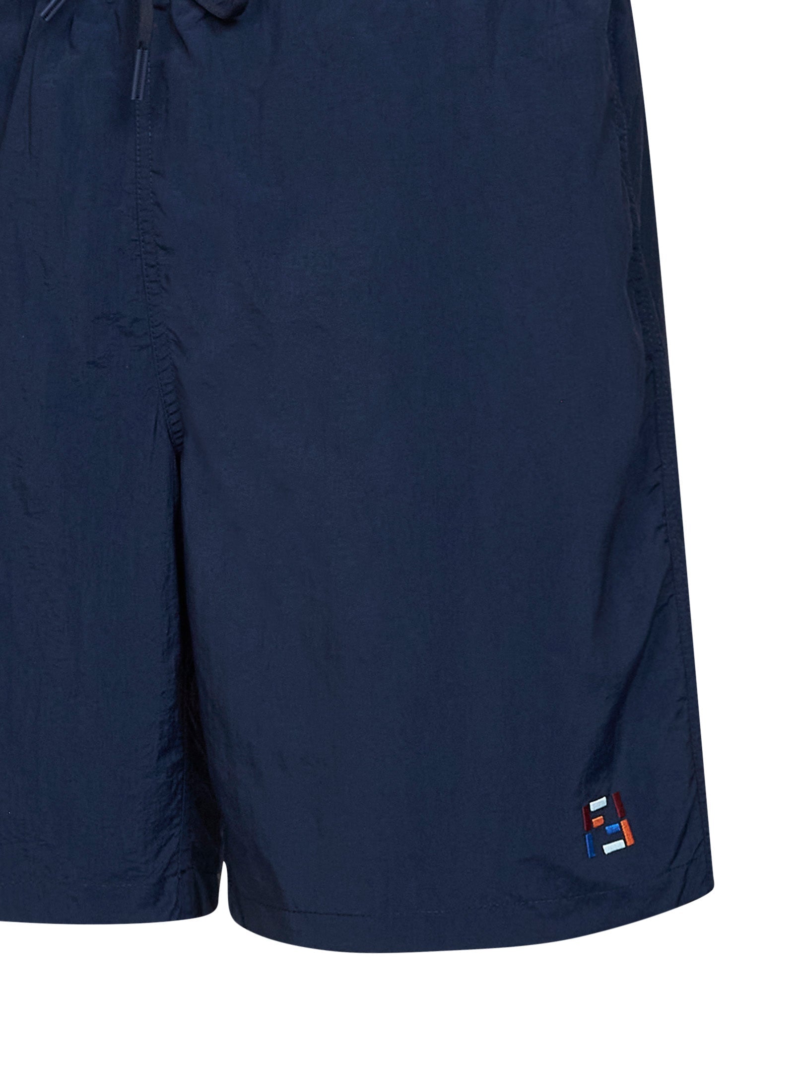 Fendi Men Dark Blue Nylon Embroidered Swim Shorts