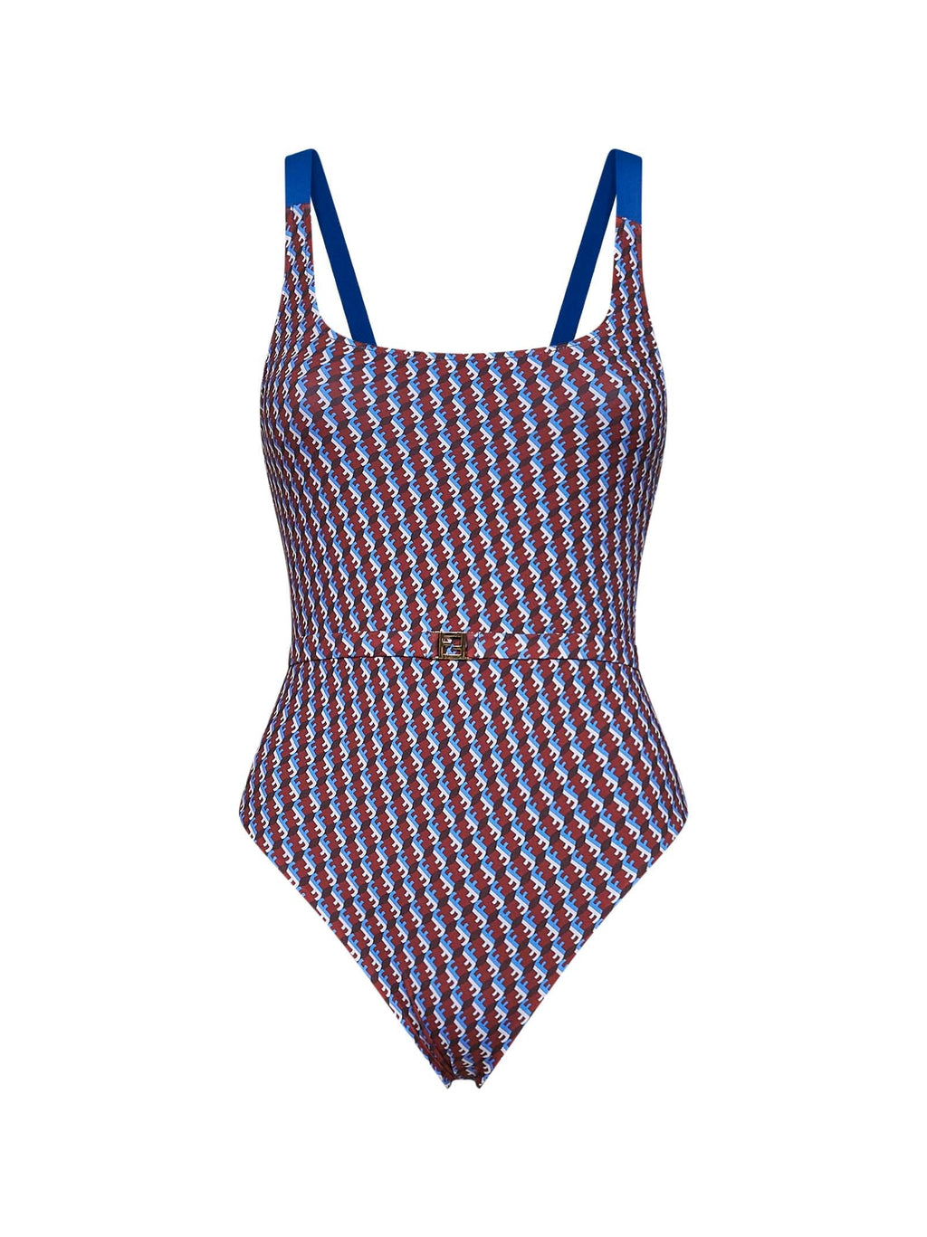Fendi Women Red And Blue Ff Lycra Belted One-Piece Swimsuit