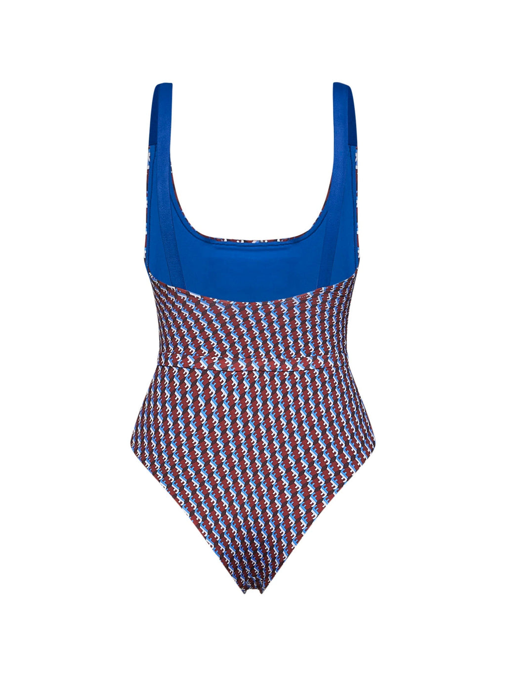 Fendi Women Red And Blue Ff Lycra Belted One-Piece Swimsuit