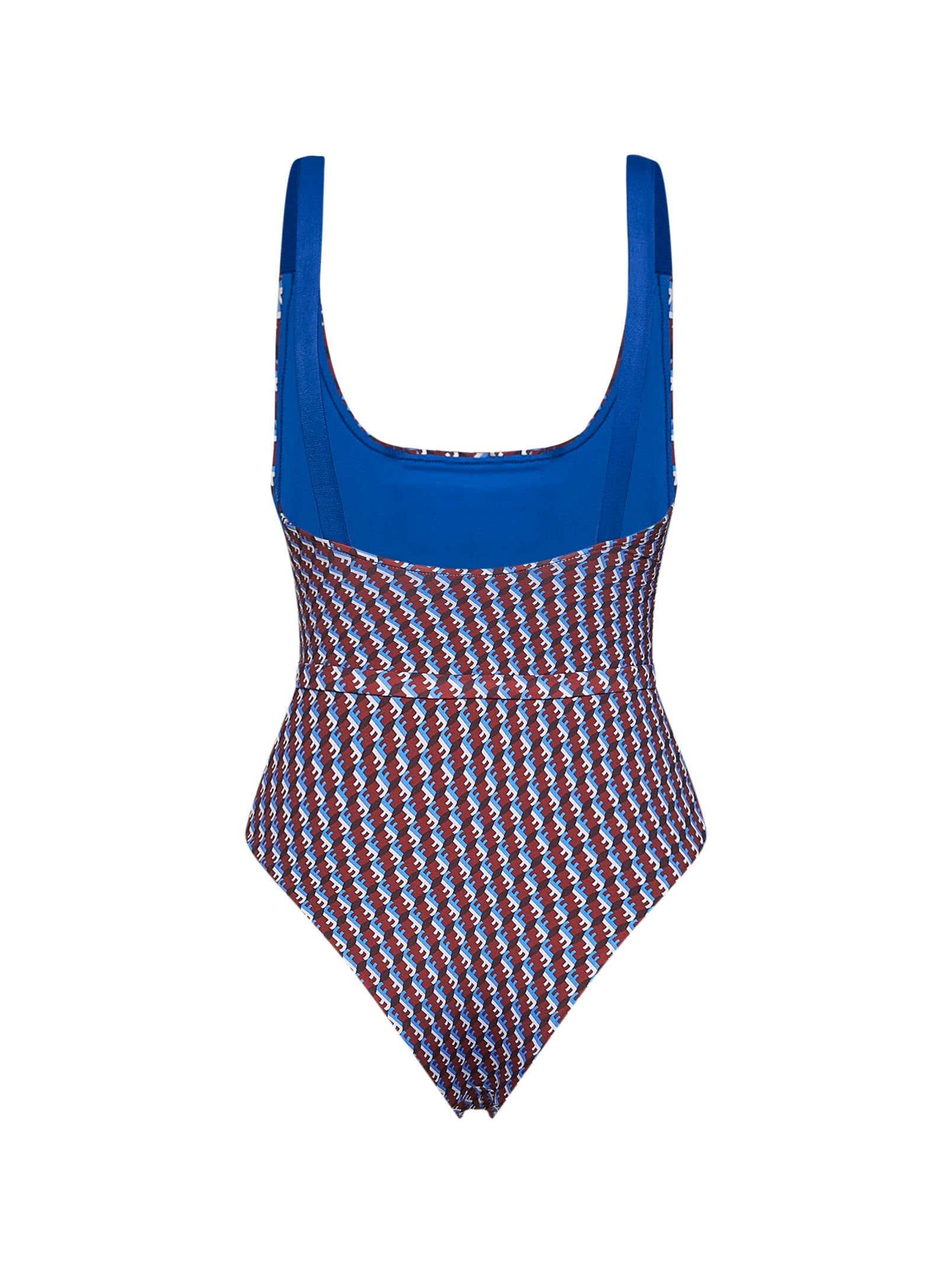 Fendi Women Red And Blue Ff Lycra Belted One-Piece Swimsuit