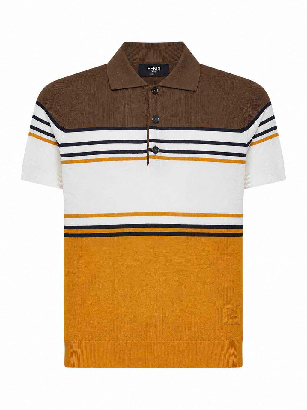 Fendi Men Multicolor Striped Color Block Viscose Knit Polo Shirt