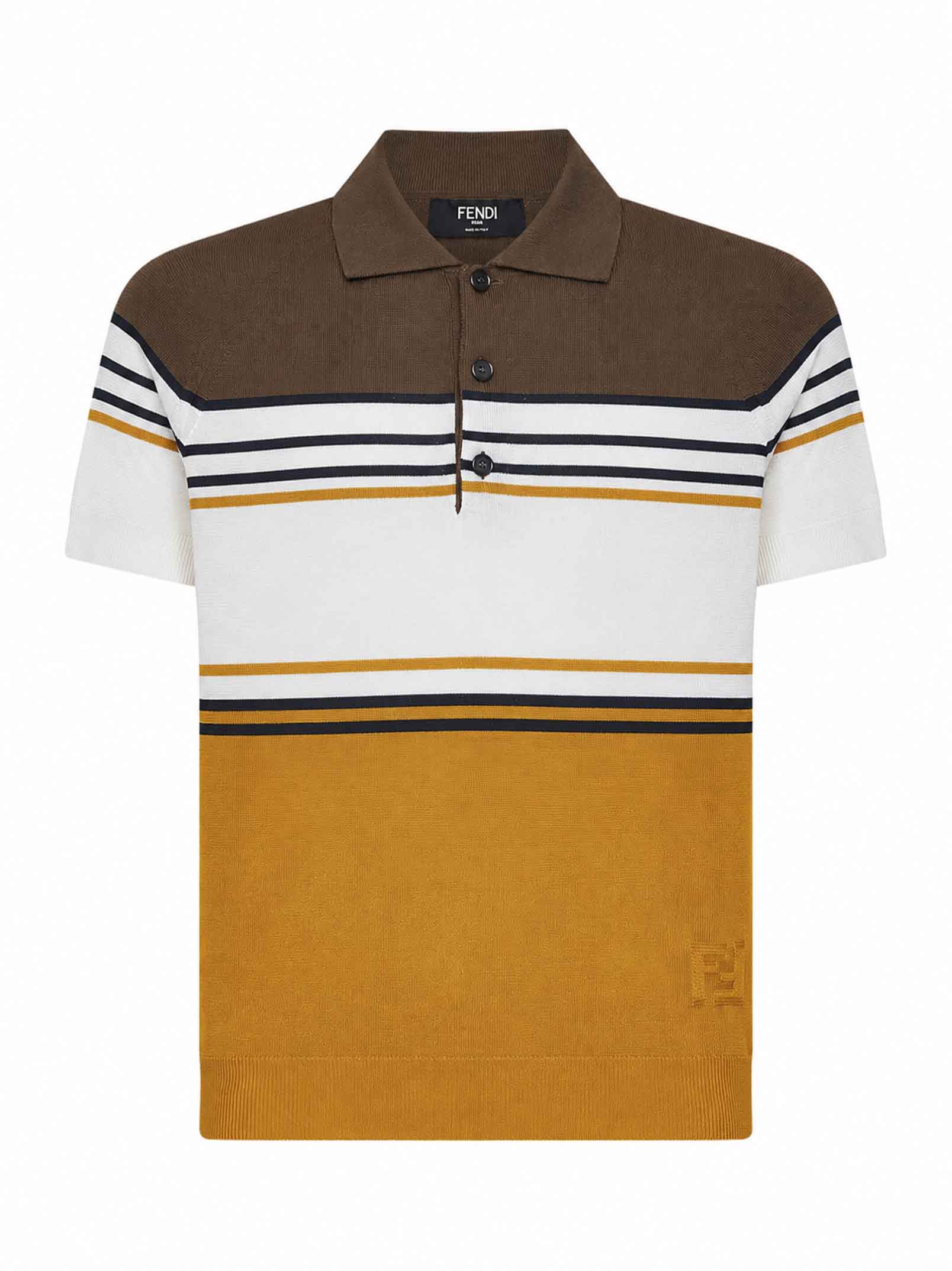 Fendi Men Multicolor Striped Color Block Viscose Knit Polo Shirt
