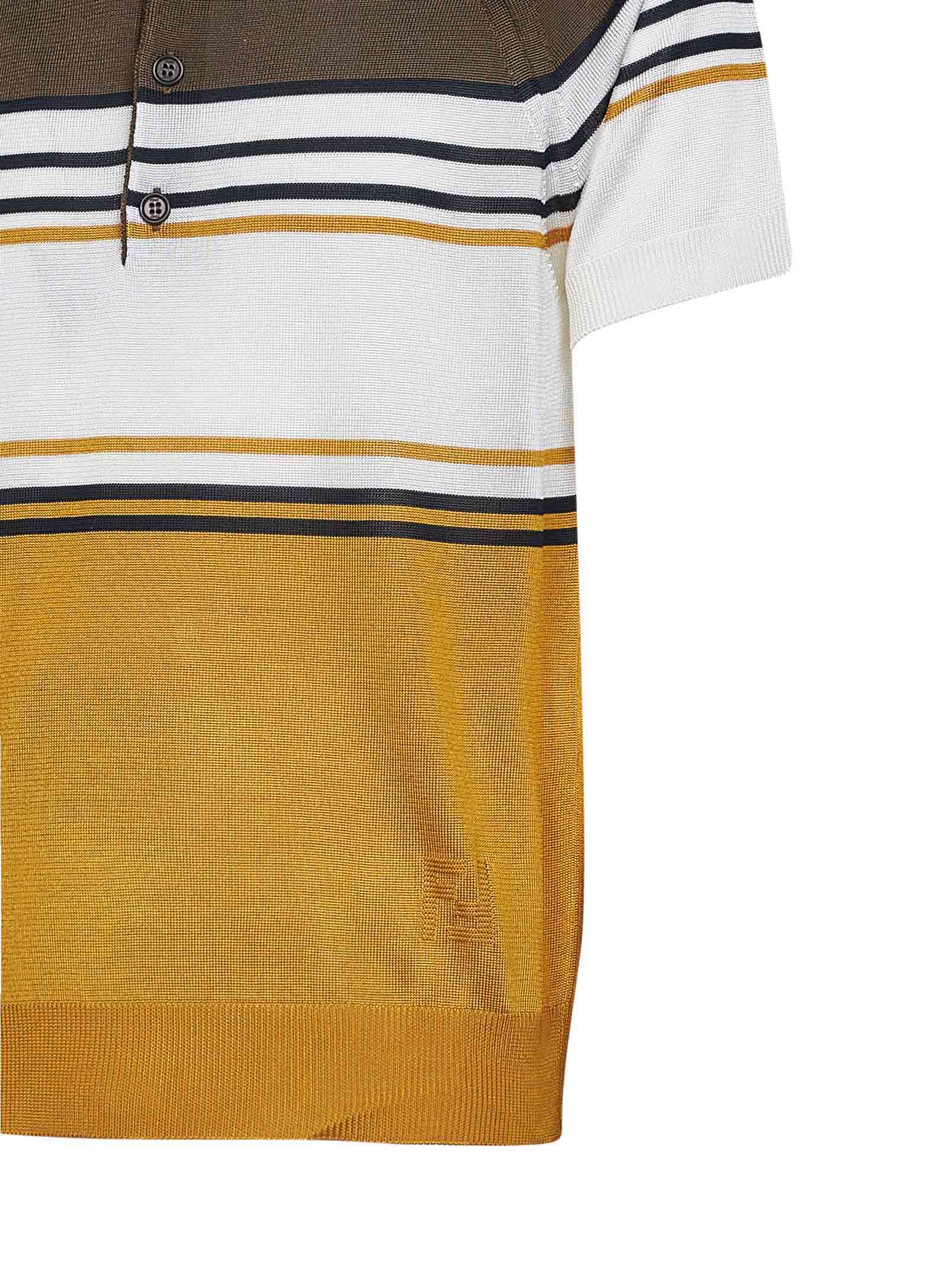 Fendi Men Multicolor Striped Color Block Viscose Knit Polo Shirt