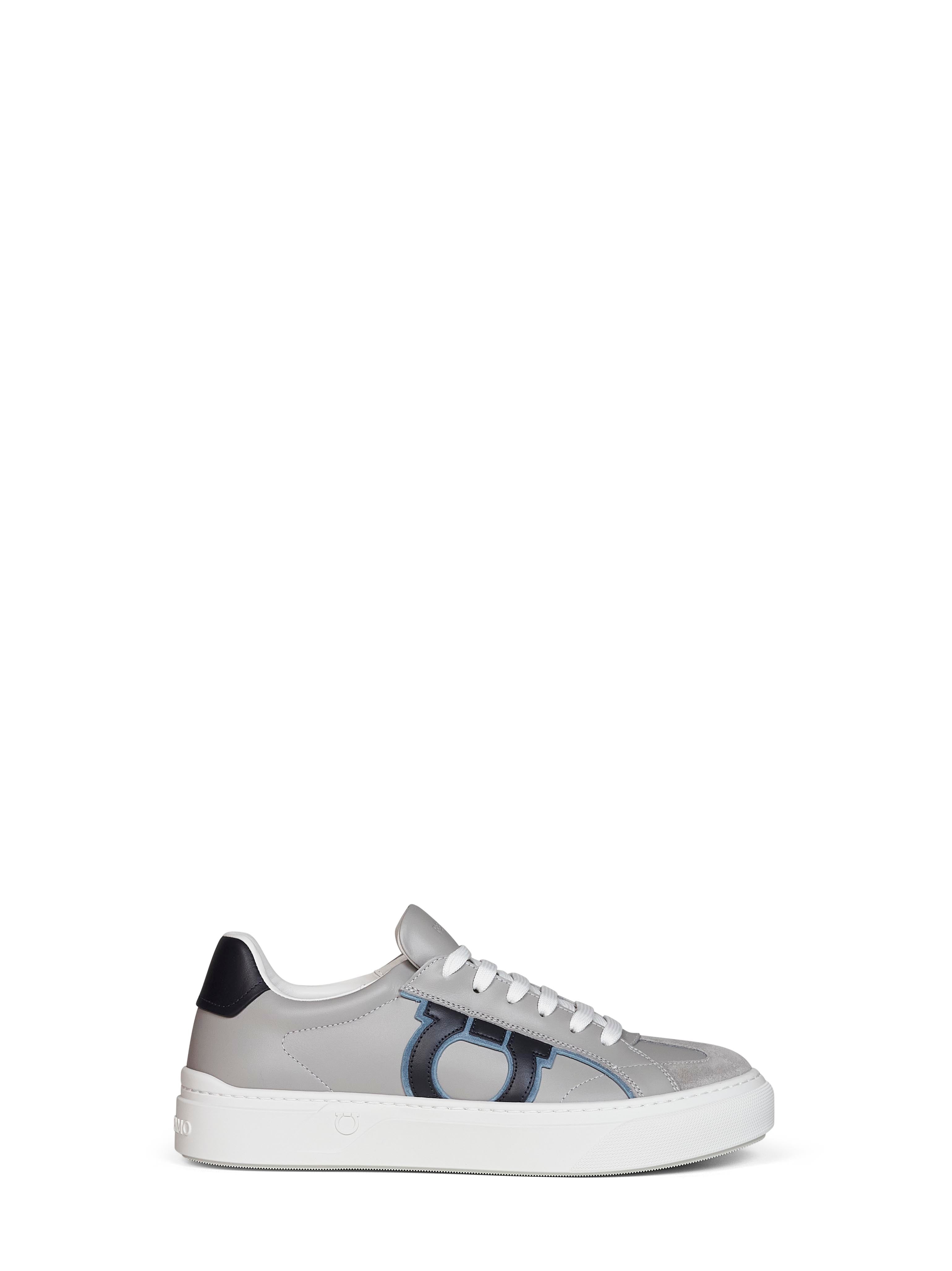 Ferragamo Men Grey Calf Leather Gancini Sneakers