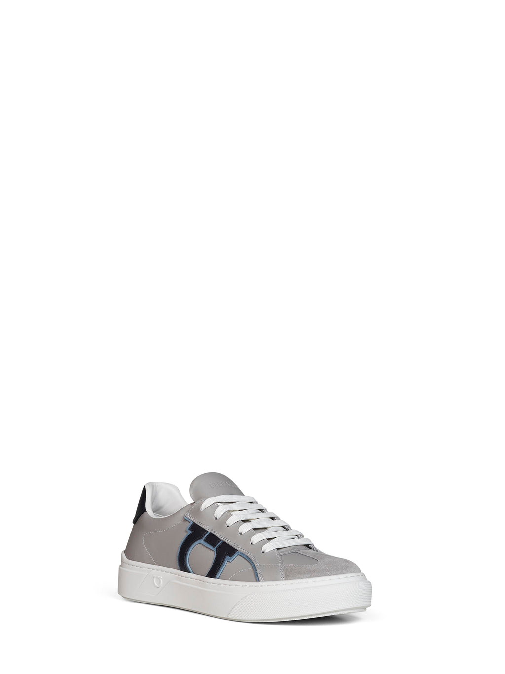 Ferragamo Men Grey Calf Leather Gancini Sneakers