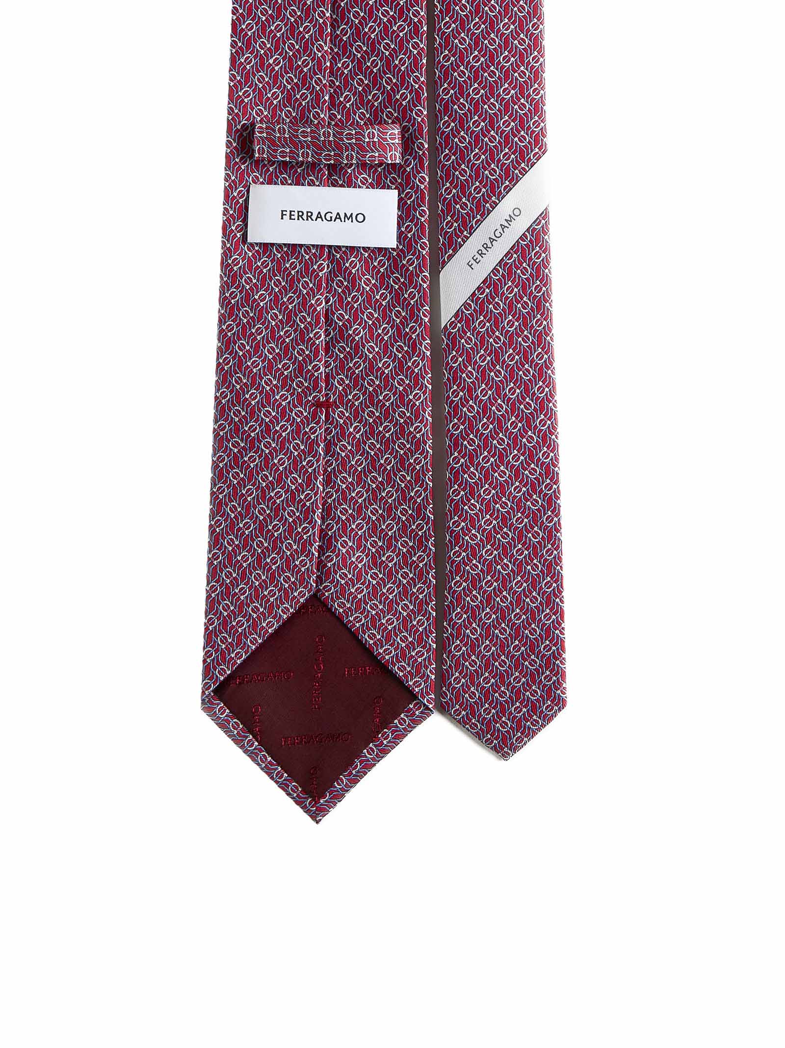 Ferragamo Men Red Silk Tetris Print Tie