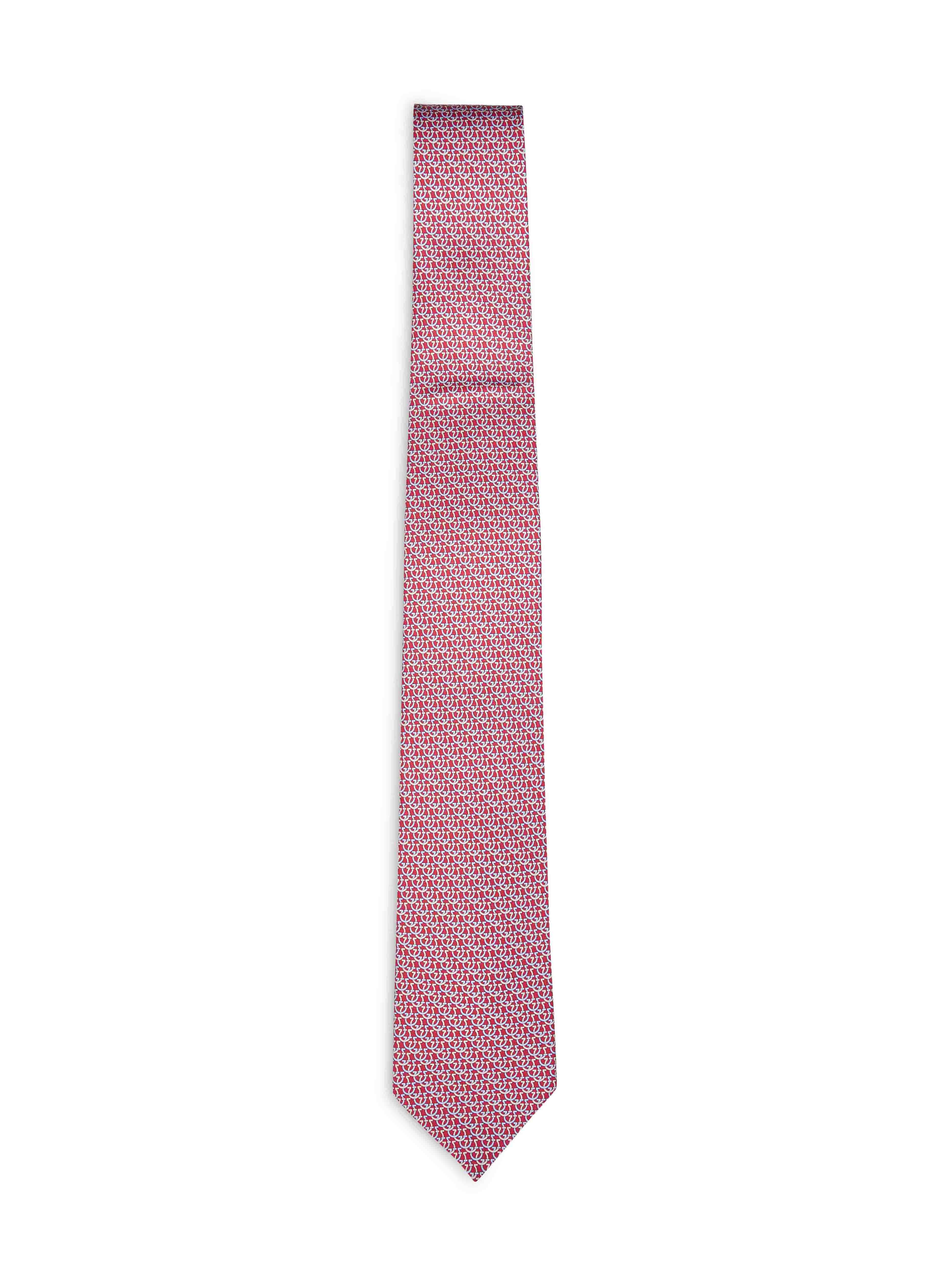 Ferragamo Men Red Gancini Silk Twill Cerchio Tie