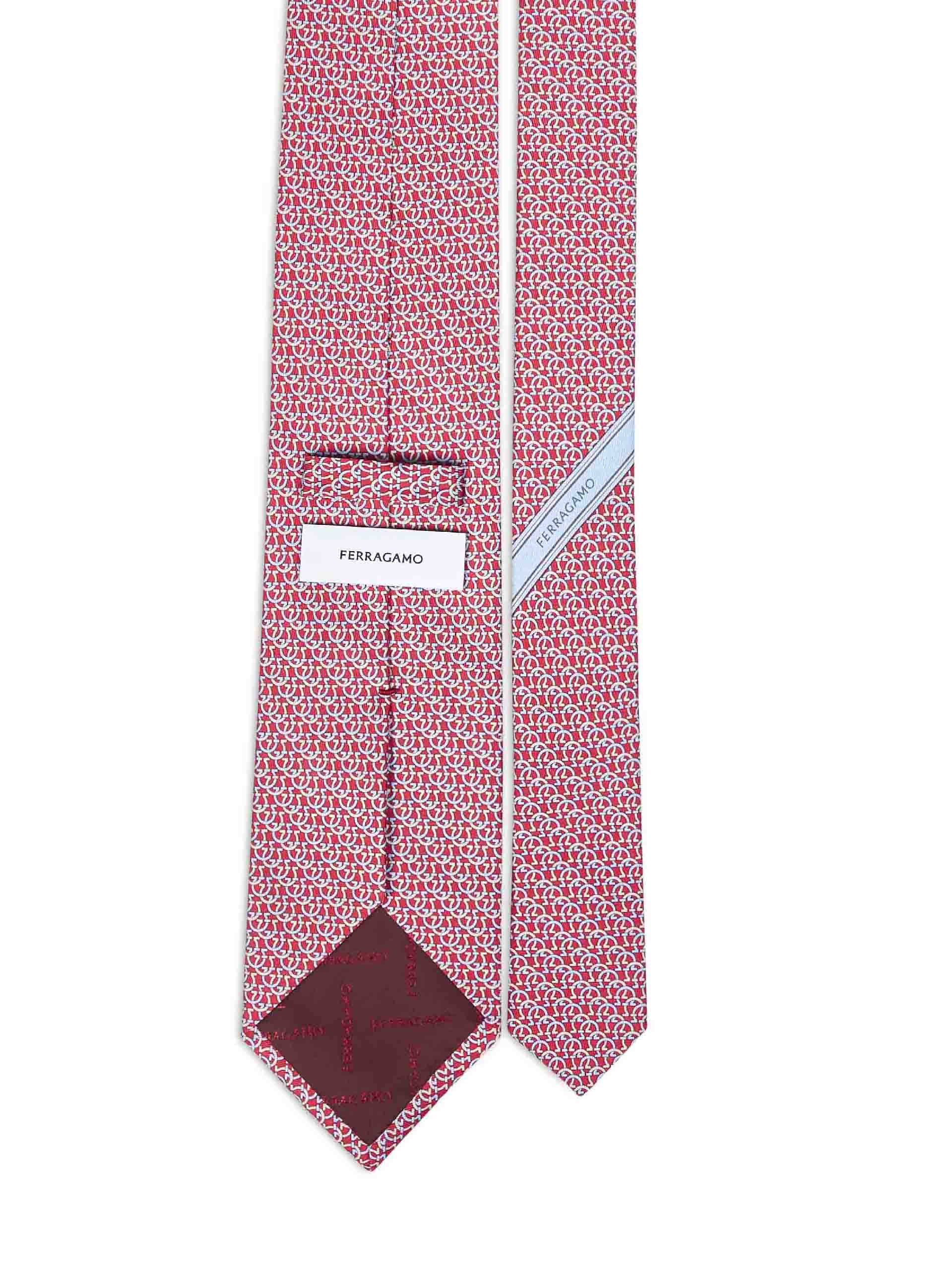 Ferragamo Men Red Gancini Silk Twill Cerchio Tie