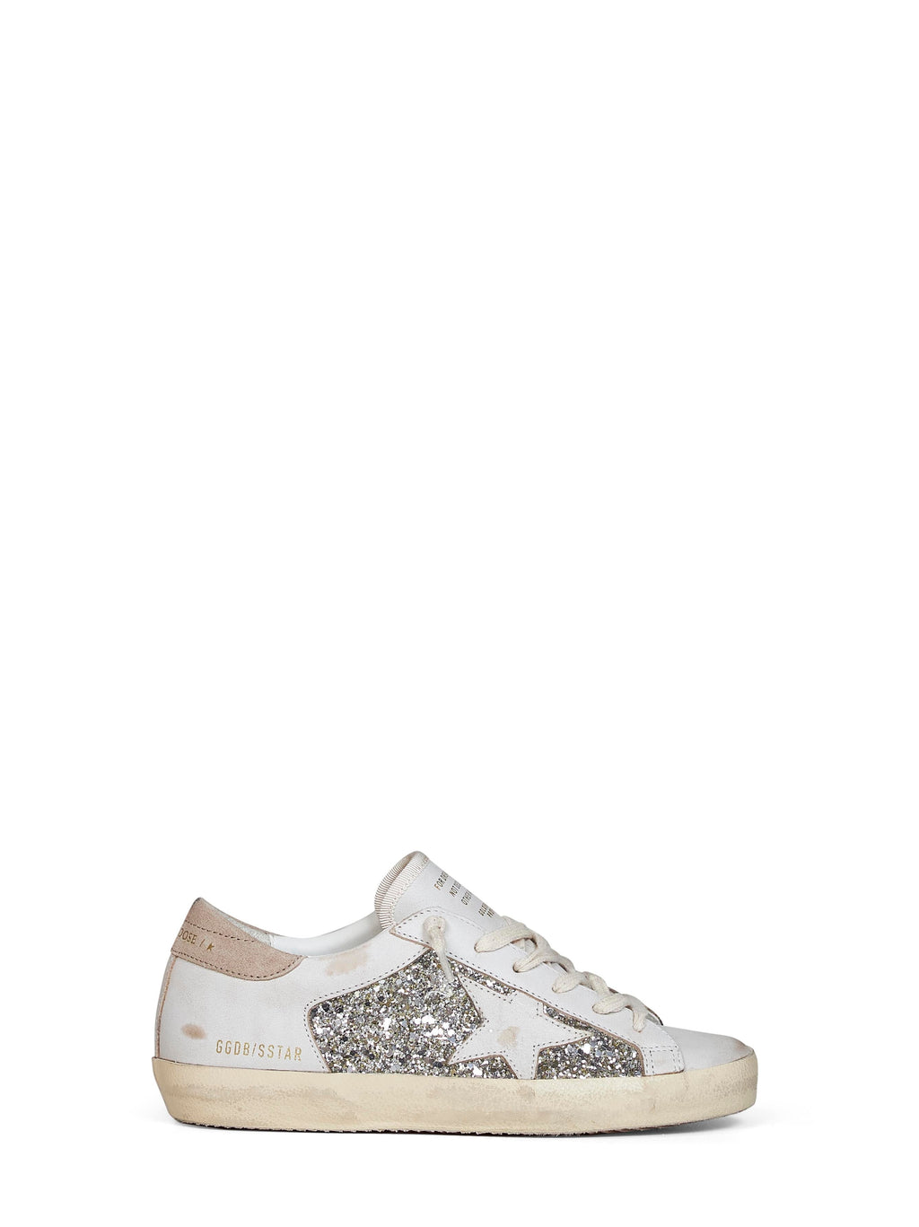 Golden Goose Women White Leather And Platinum Glitter Super-Star Sneakers