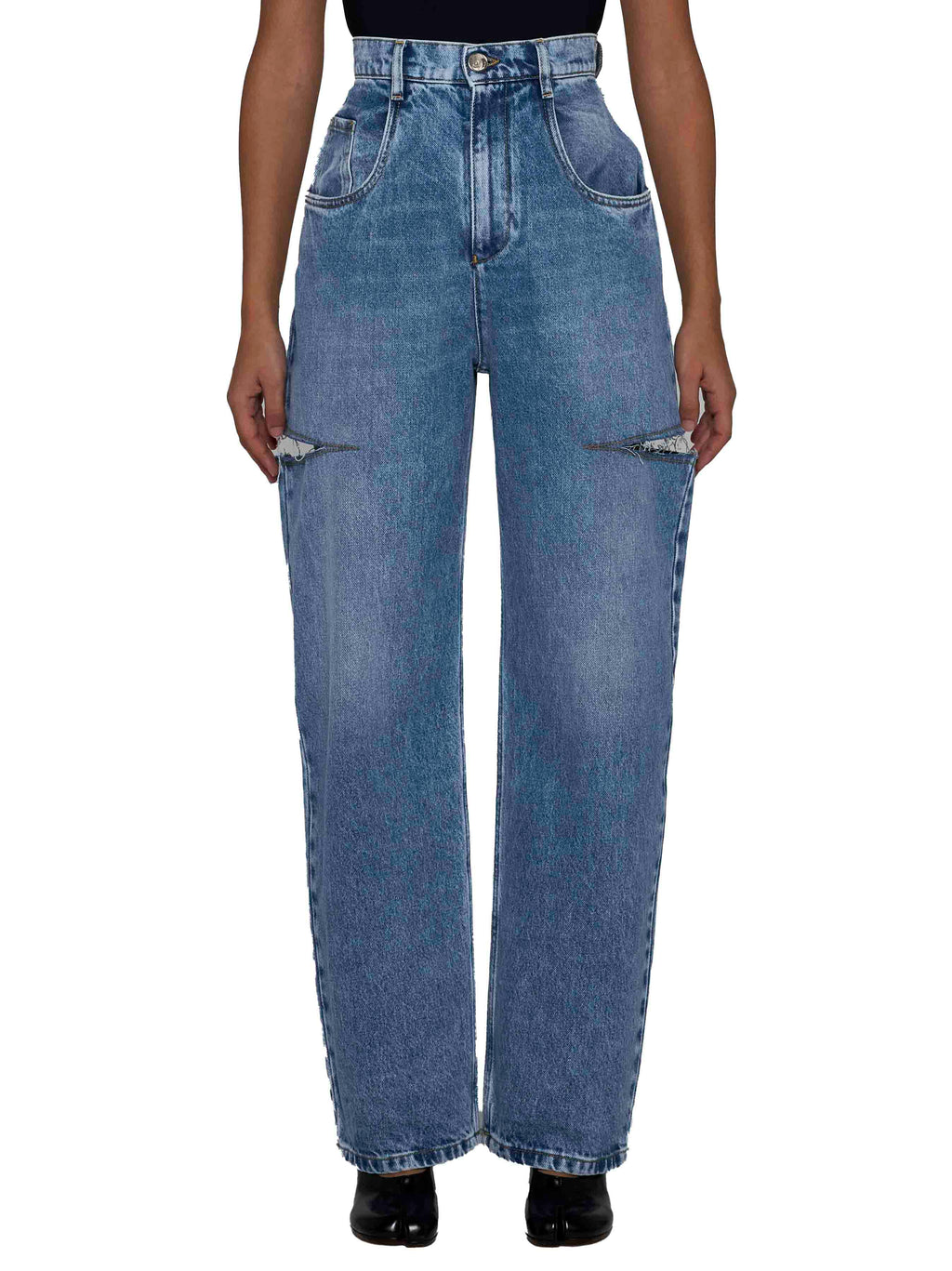 Maison Margiela Women High-Waisted Wide-Leg Cut-Out Jeans