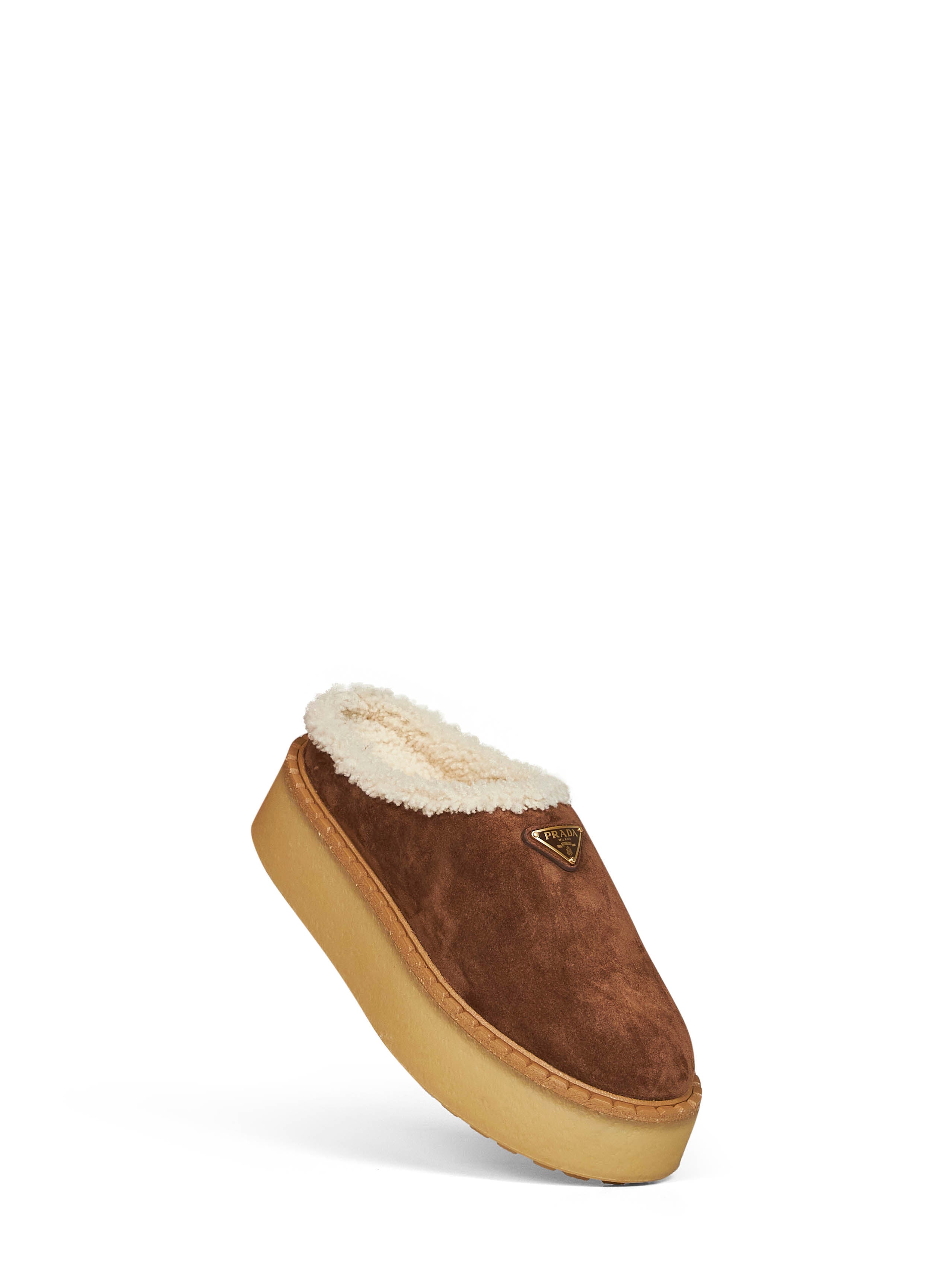 Prada Calzature Women Cocoa Suede Slippers
