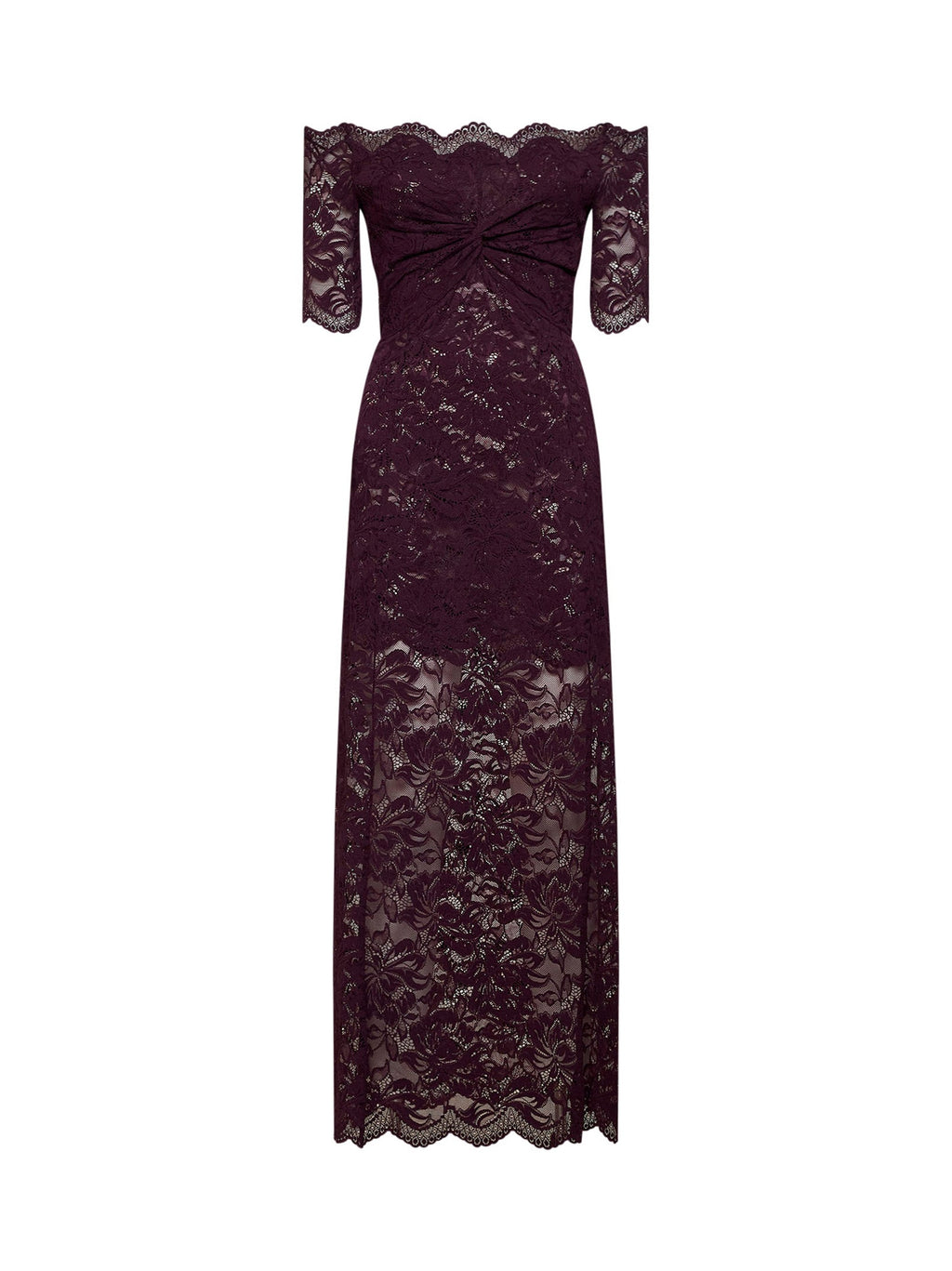 Rabanne Women Magenta Purple Stretch Floral Lace Layered Long Dress