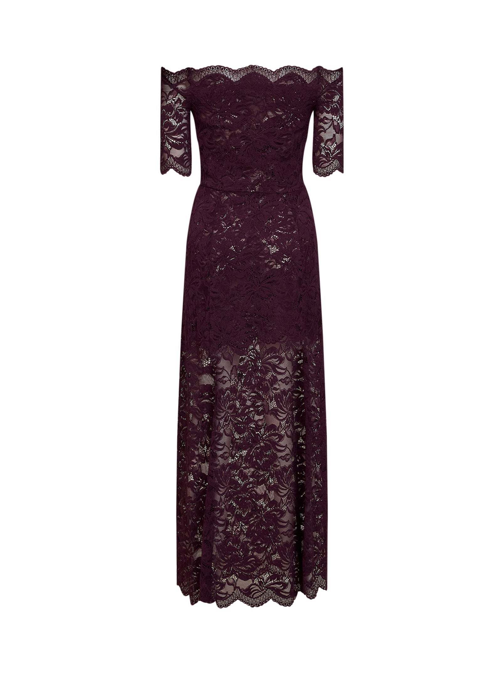 Rabanne Women Magenta Purple Stretch Floral Lace Layered Long Dress