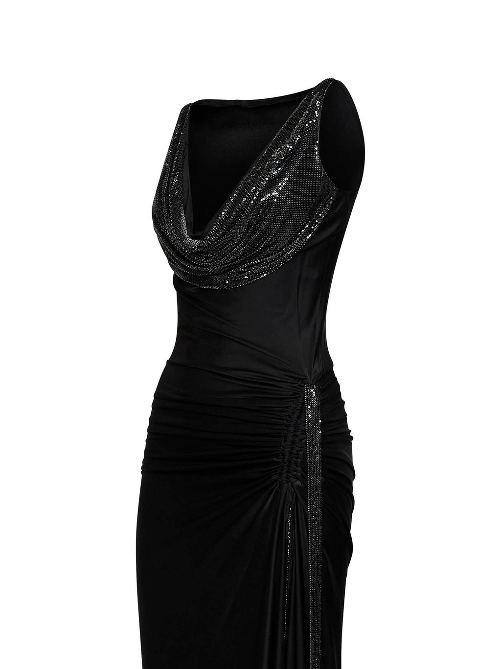 Rabanne Women Black Viscose Jersey And Mesh Long Dress