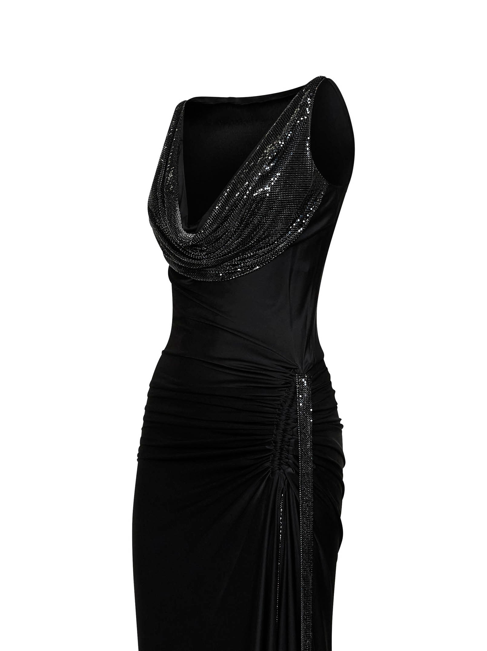 Rabanne Women Black Viscose Jersey And Mesh Long Dress