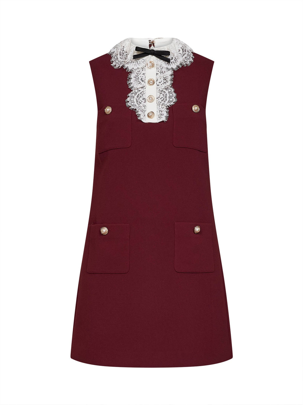 Self Portrait Women Burgundy Crepe Mini Dress With Lace Collar