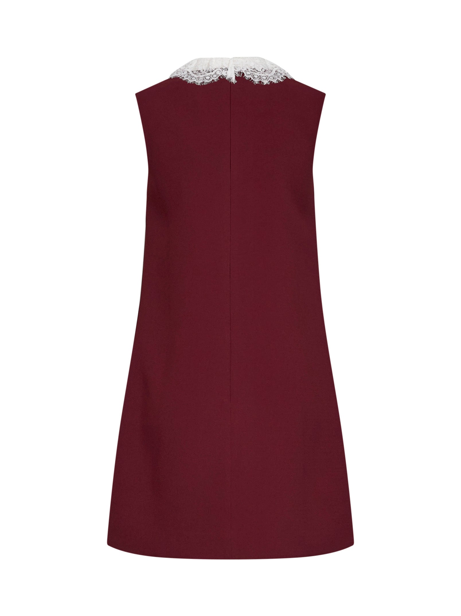 Self Portrait Women Burgundy Crepe Mini Dress With Lace Collar