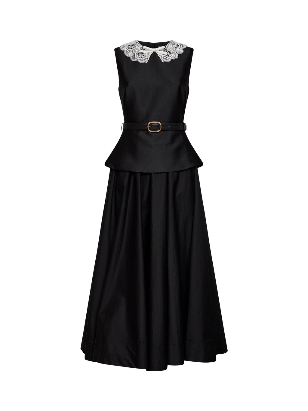 Self Portrait Women Black Taffeta Belted Peplum Midi Dress