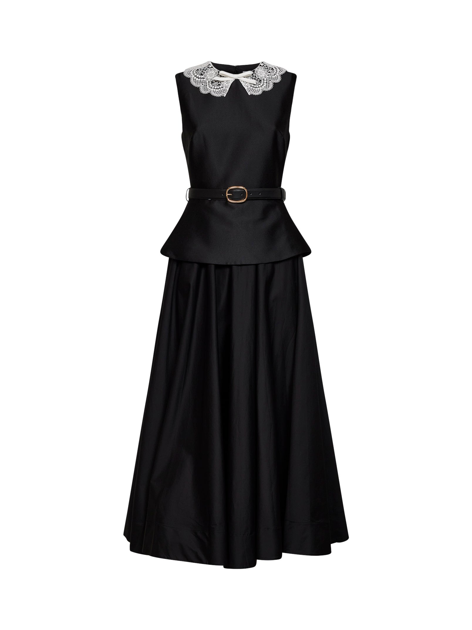 Self Portrait Women Black Taffeta Belted Peplum Midi Dress