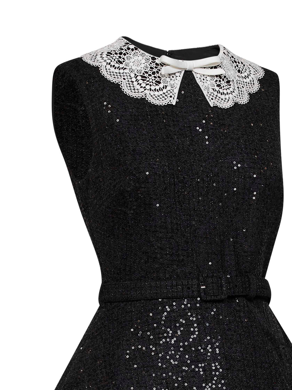 Self Portrait Women Black Sequin Bouclé Belted Peplum Mini Dress