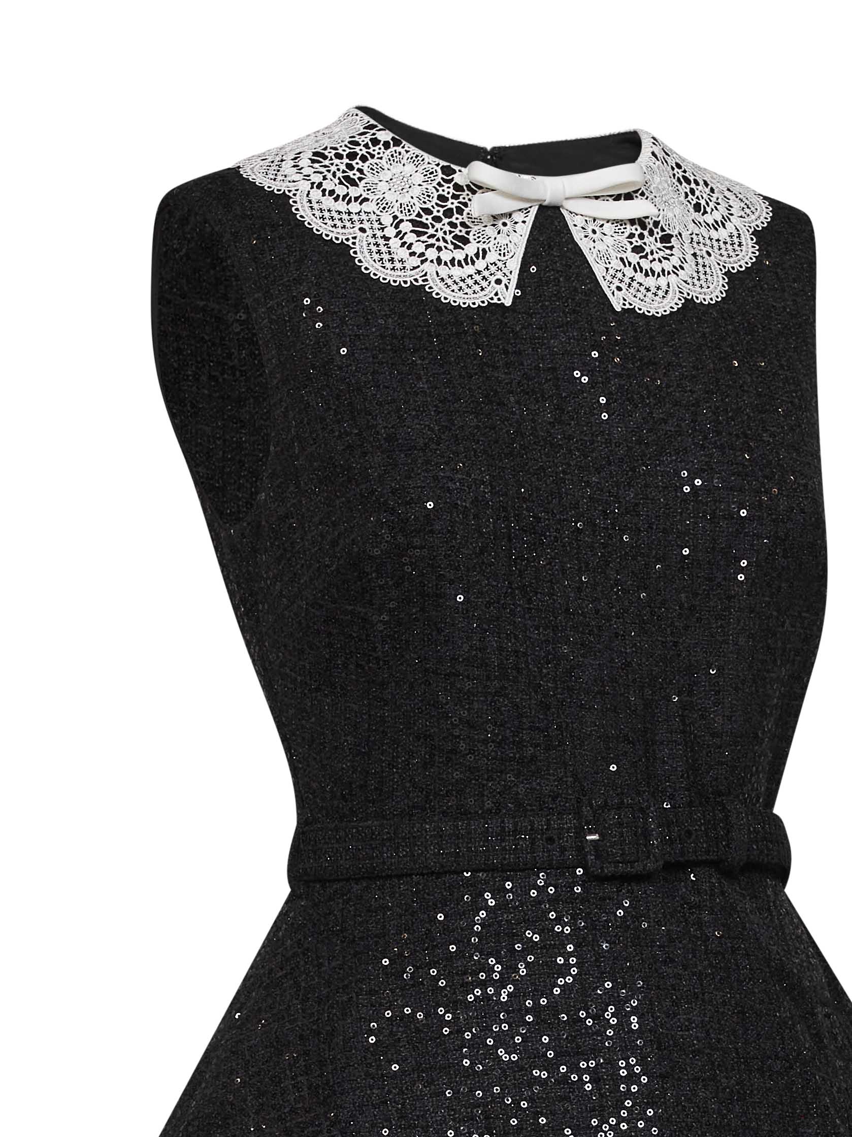 Self Portrait Women Black Sequin Bouclé Belted Peplum Mini Dress