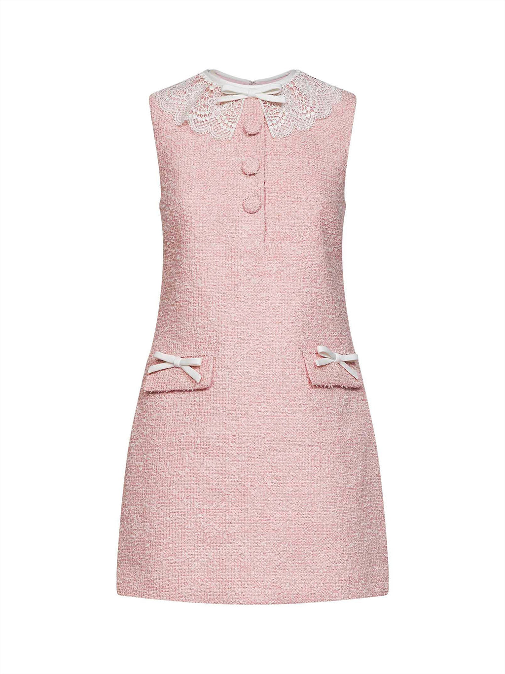 Self Portrait Women Pink Bouclé Mini Dress With Lace Collar