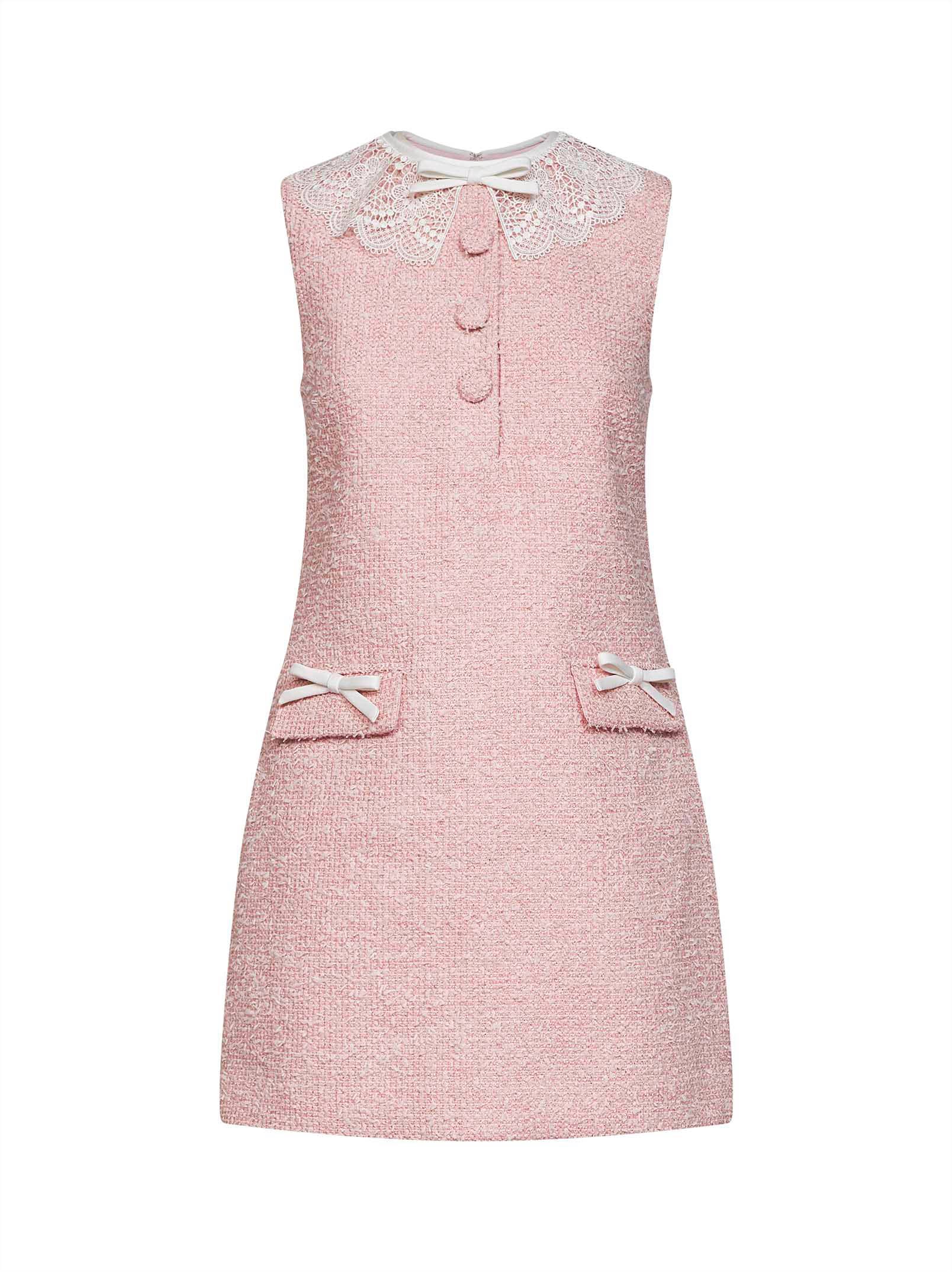 Self Portrait Women Pink Bouclé Mini Dress With Lace Collar