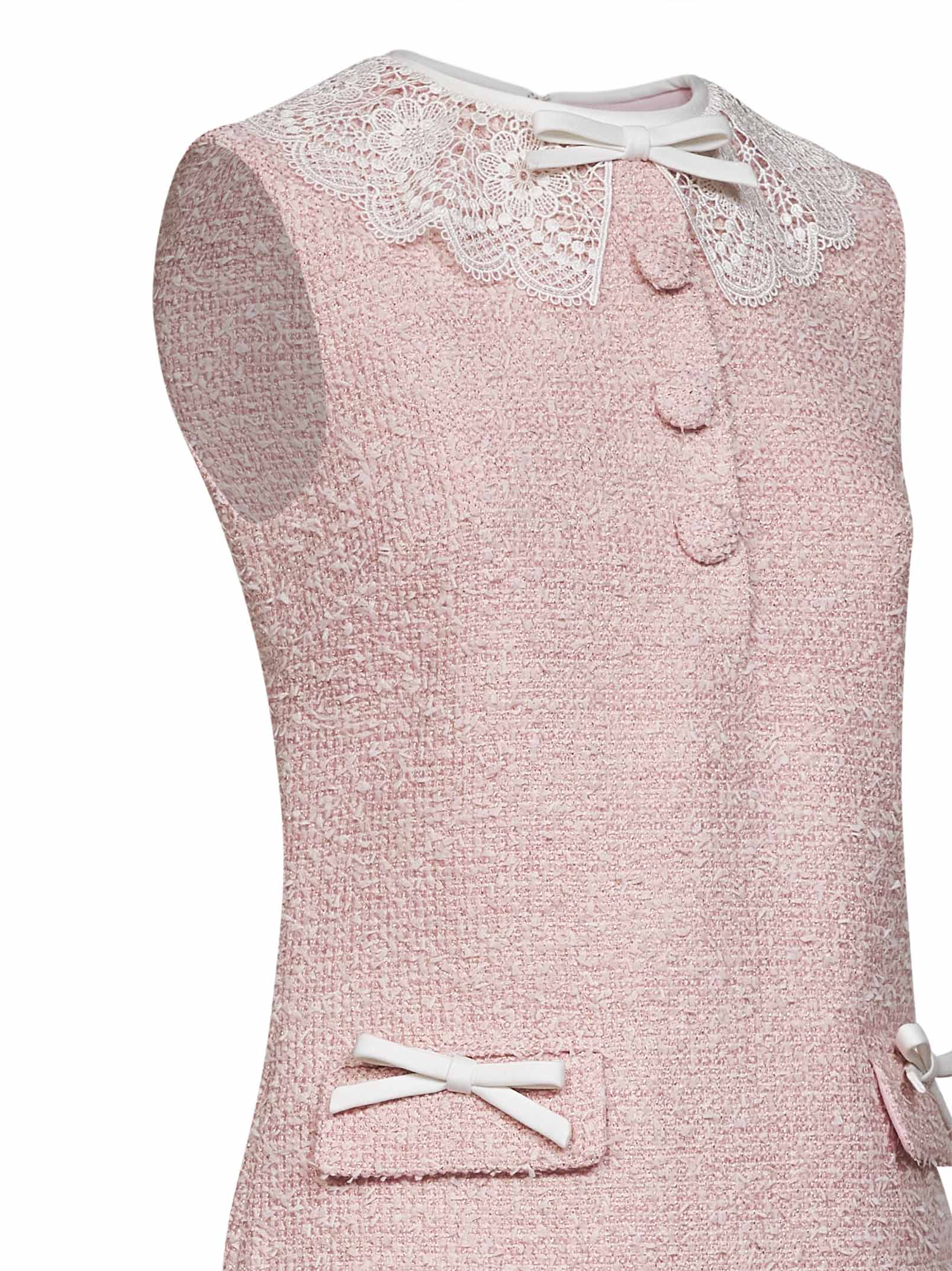 Self Portrait Women Pink Bouclé Mini Dress With Lace Collar