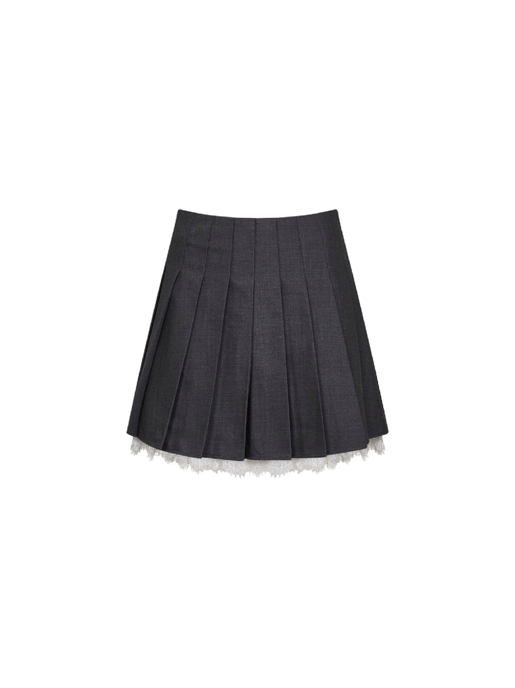 Self Portrait Women Grey Wool Blend Pleated Mini Skirt With Lace Insert