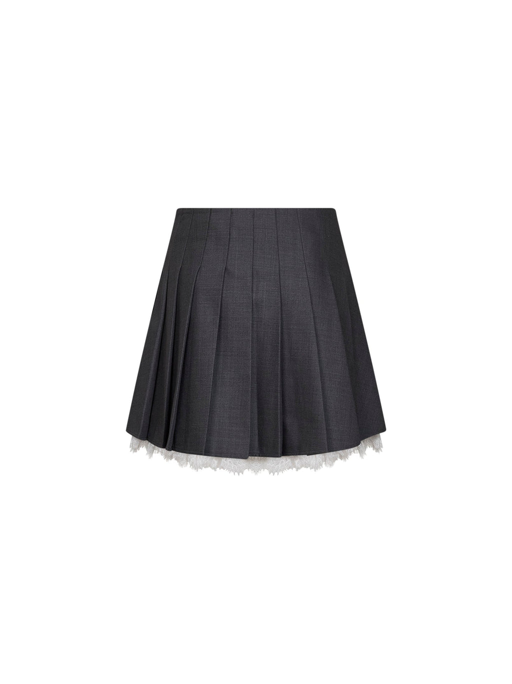 Self Portrait Women Grey Wool Blend Pleated Mini Skirt With Lace Insert