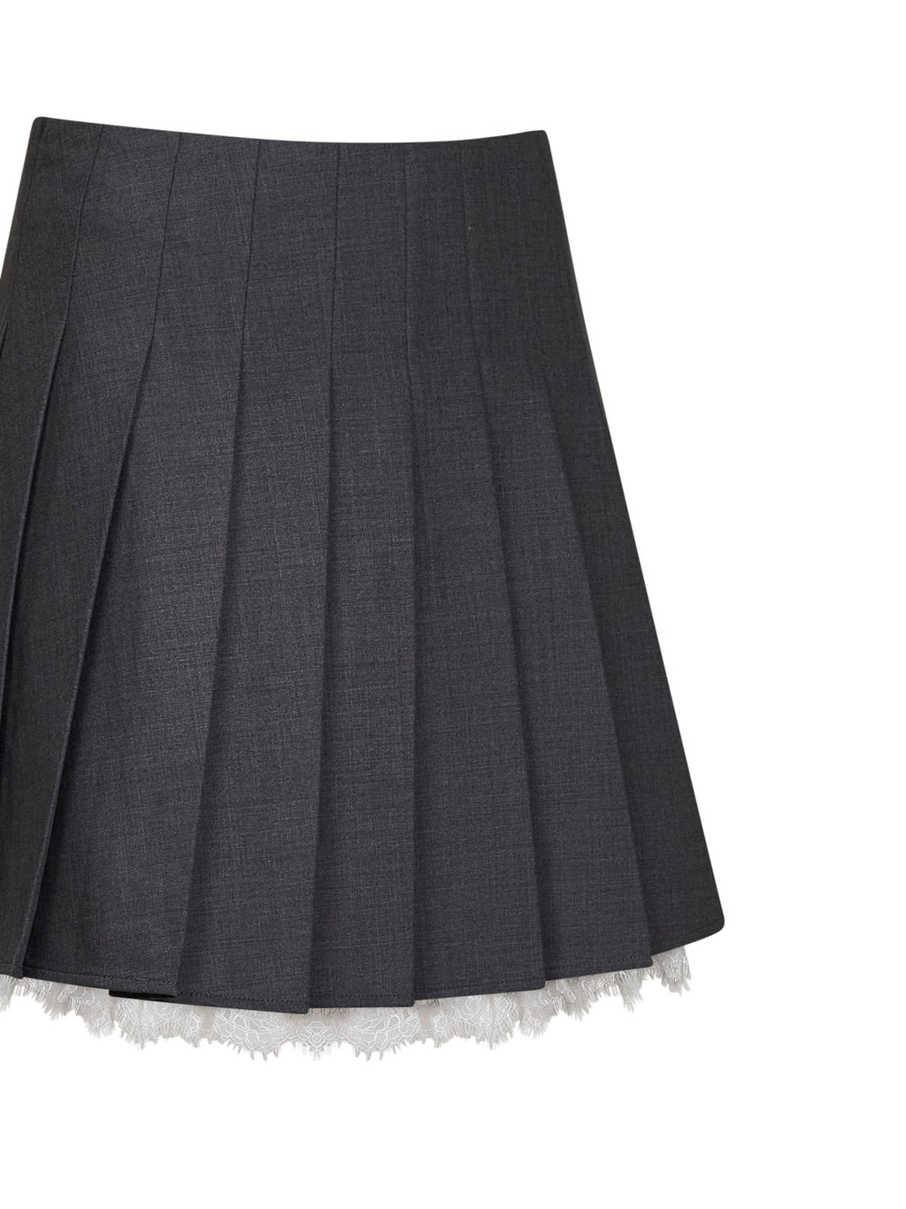 Self Portrait Women Grey Wool Blend Pleated Mini Skirt With Lace Insert