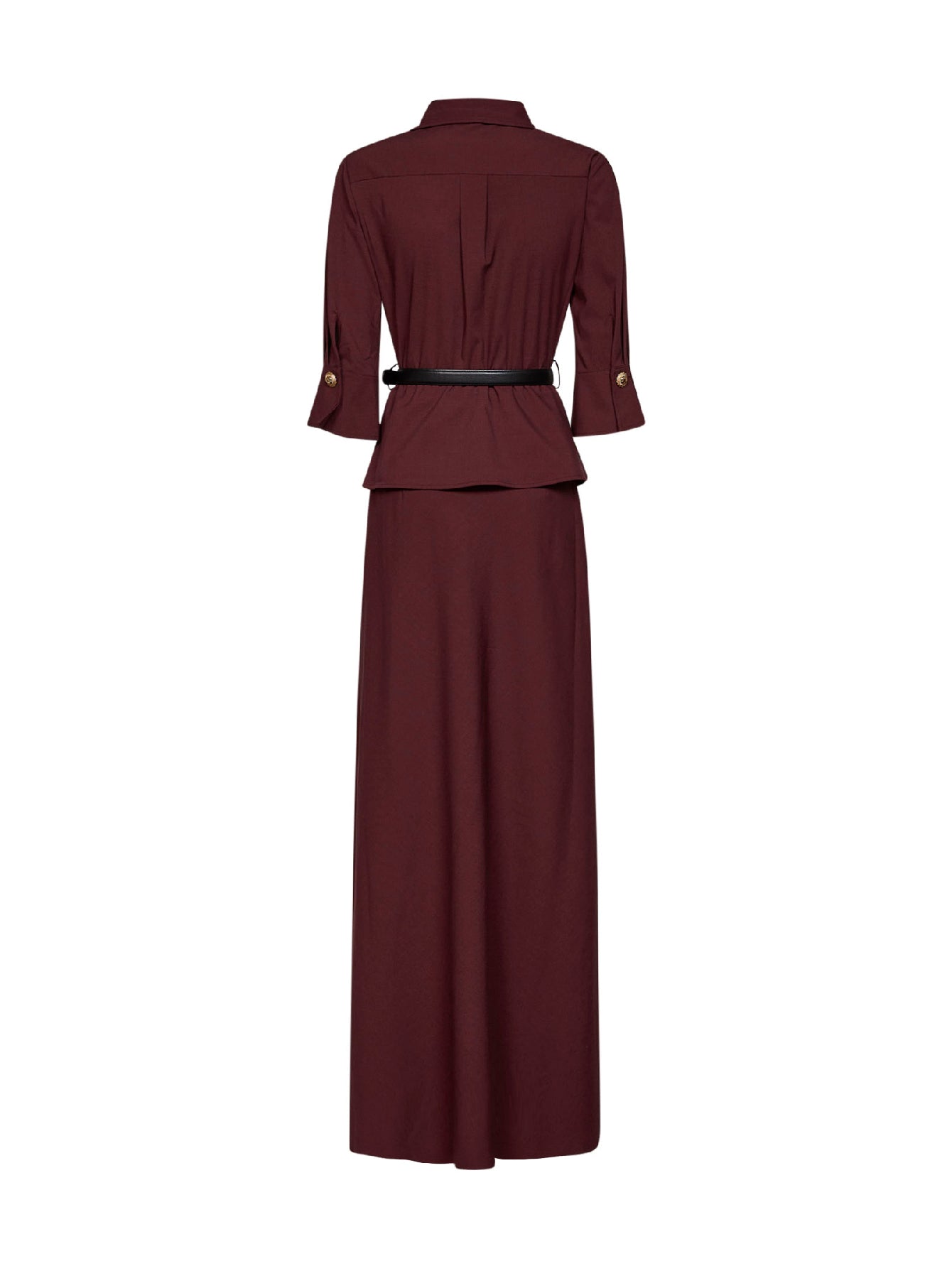 Self Portrait Women Brown Twill Belted Maxi Dress