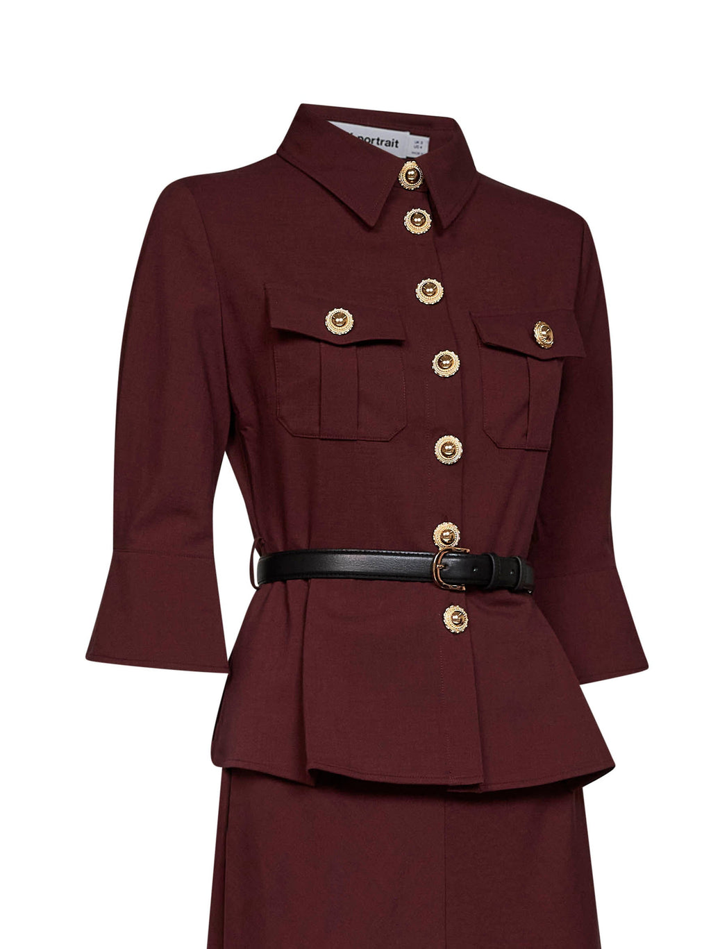 Self Portrait Women Brown Twill Belted Maxi Dress
