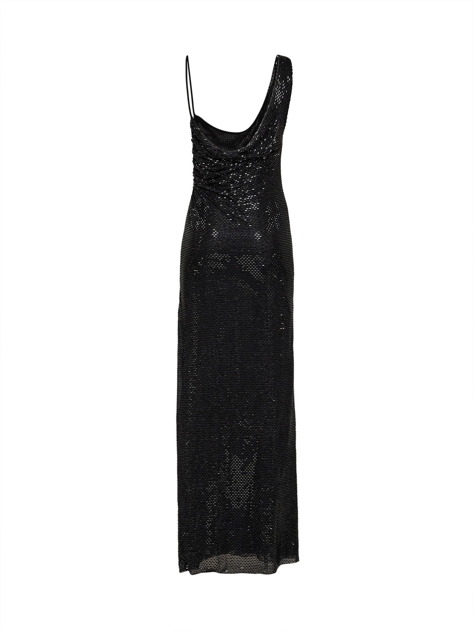 Self Portrait Women Black Rhinestone-Embellished Tulle Draped Maxi Dress